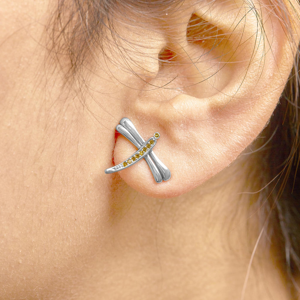 Pendientes de libélula con detalles de diamantes amarillos en plata de ley 925 (color amarillo, claridad I2-I3) - Friggin Jewelry