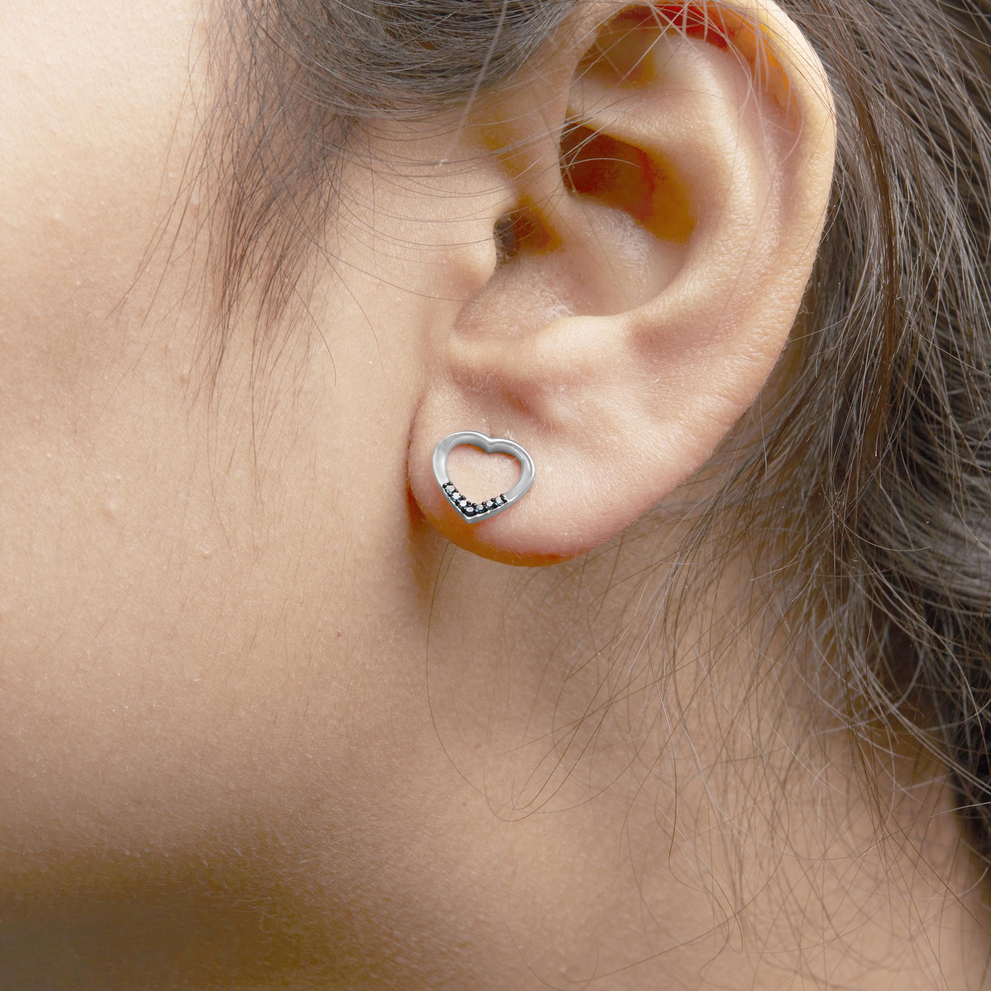 .925 Sterling Silver Blue Diamond Accent Open Heart Stud Earrings (Blue Color, SI1-SI2 Clarity) - Friggin Jewelry
