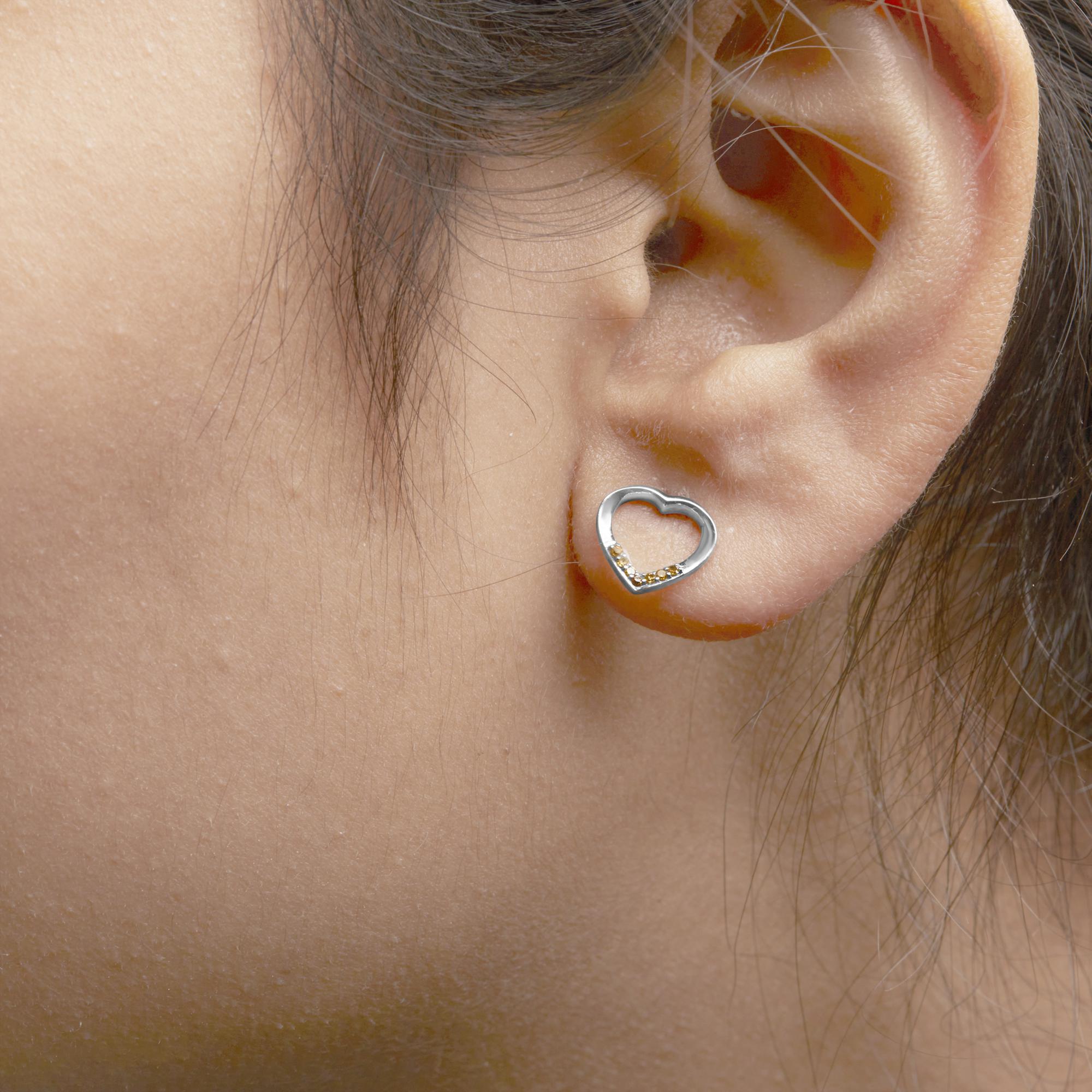 .925 Sterling Silver Yellow Diamond Accent Open Heart Stud Earrings (Yellow Color, SI1-SI2 Clarity) - Friggin Jewelry