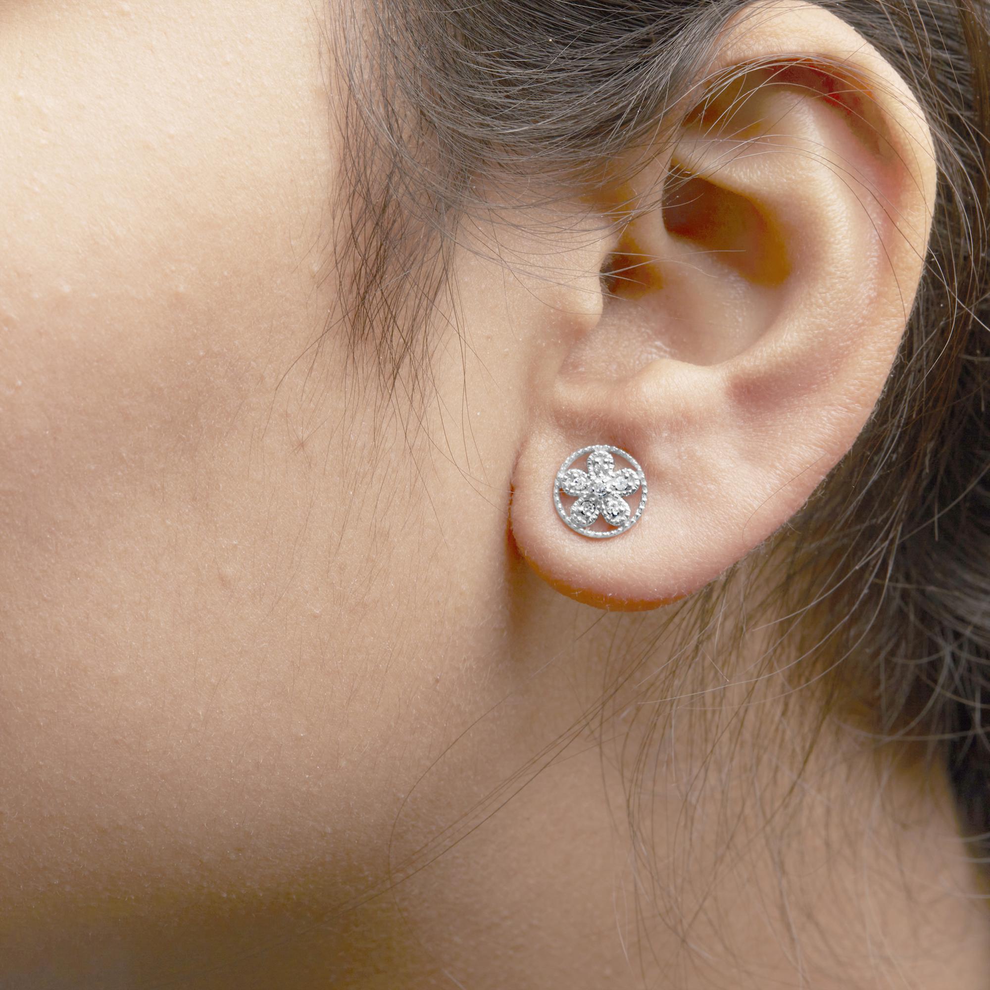Aretes de plata de ley 925 con detalle de diamante, estilo milgrain, estrella y rueda (color IJ, claridad I2-I3) - Friggin Jewelry