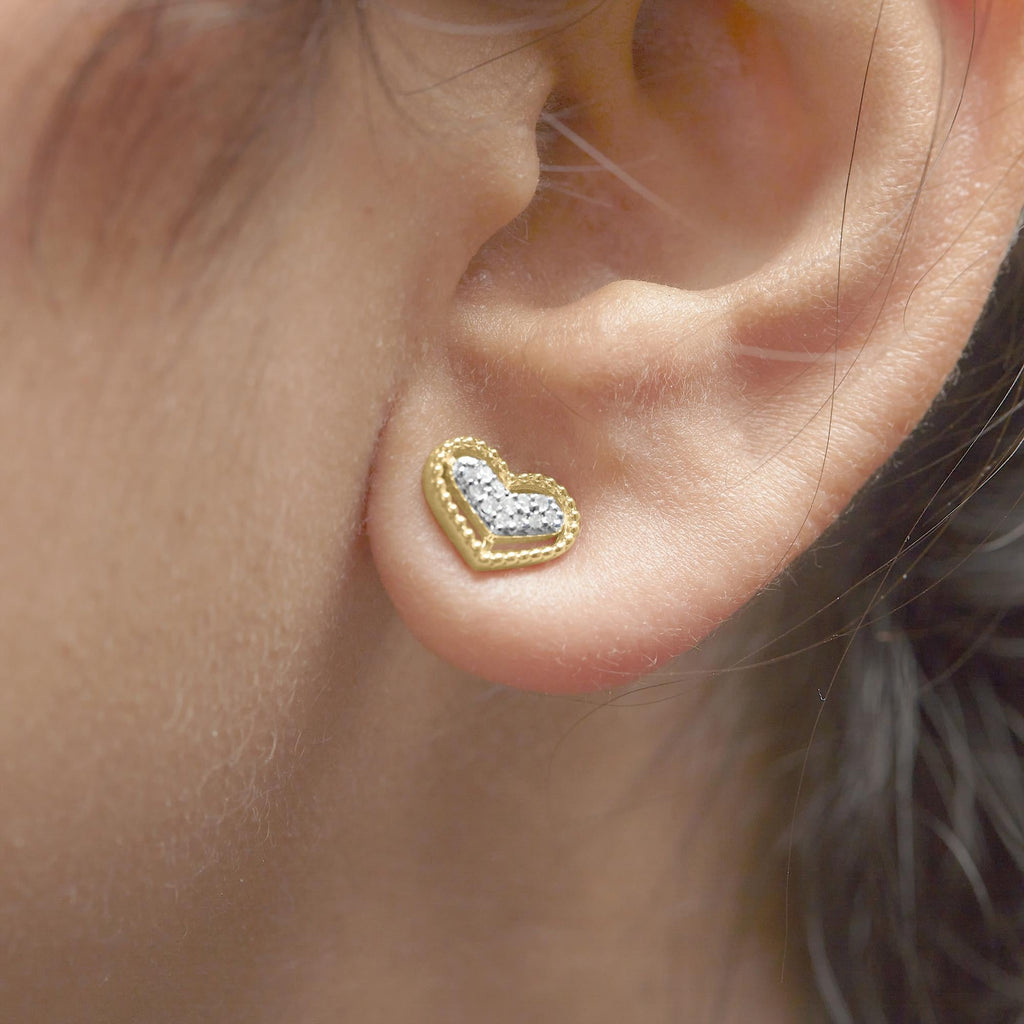 Aretes de oro amarillo de 10 quilates con halo de diamantes de 1/10 quilates y corazón (color IJ, claridad I1-I2) - Friggin Jewelry