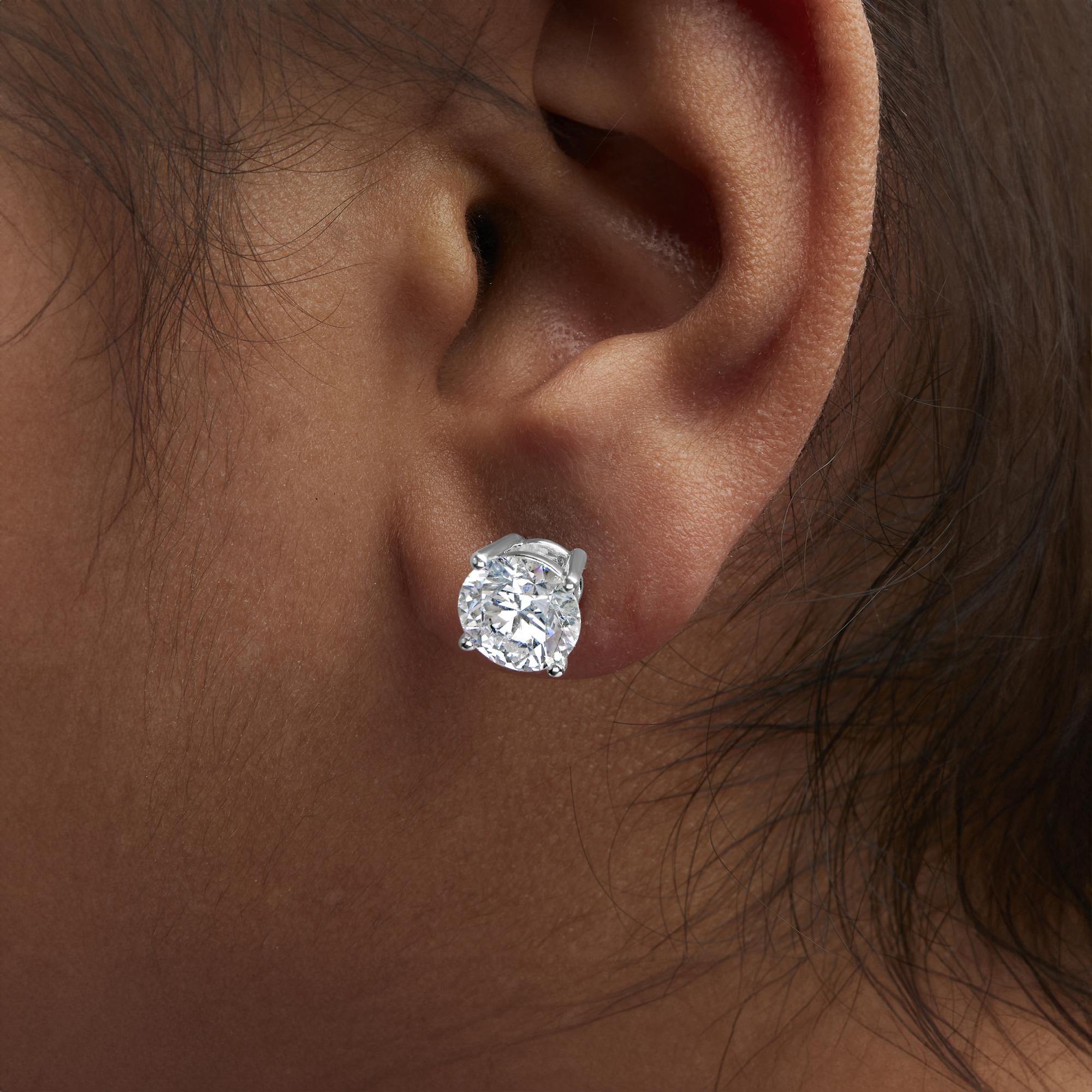 14K White Gold Round Brilliant-Cut Lab Grown Diamond Classic 4-Prong Stud Earrings with Screw Backs - Friggin Jewelry Premium