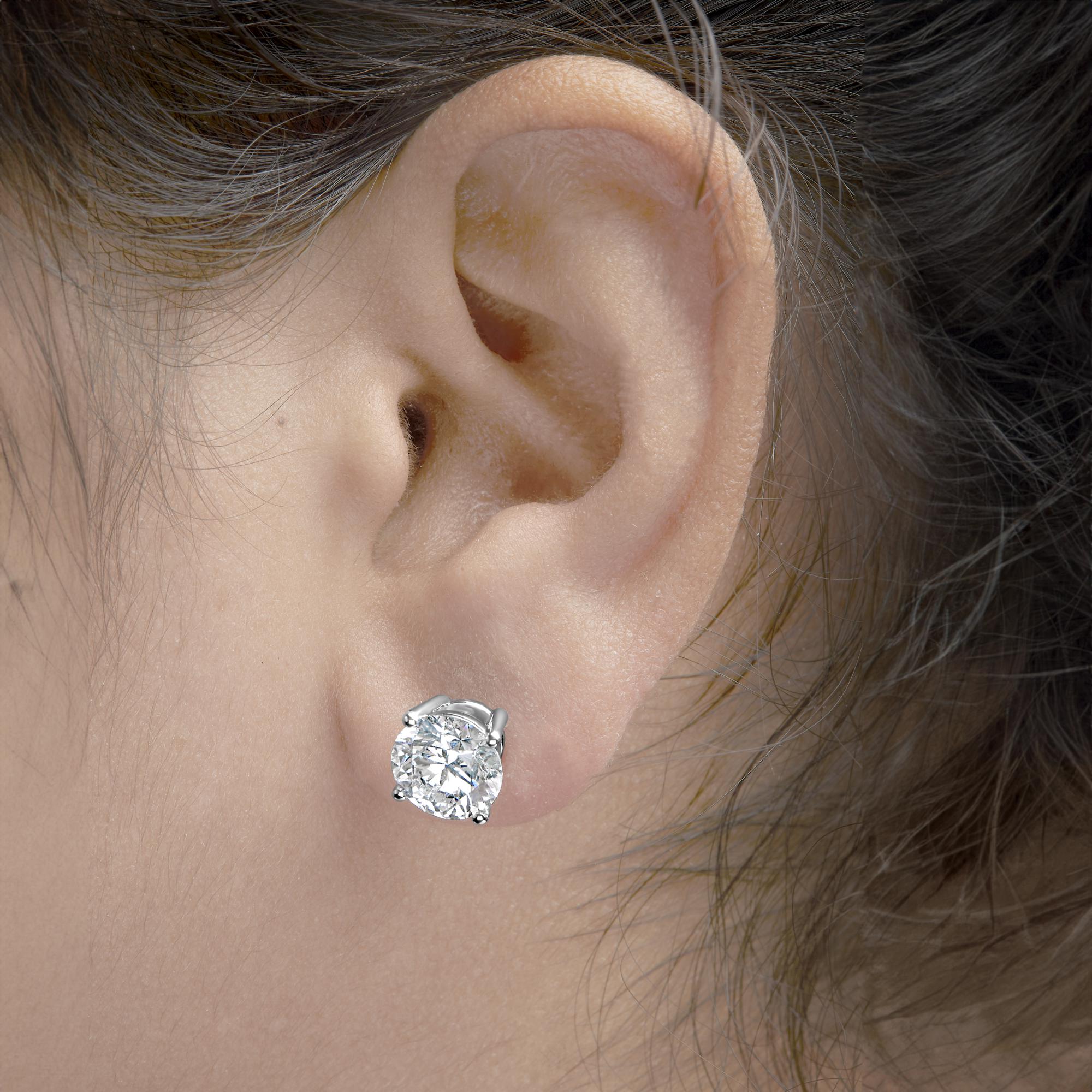 14K White Gold Round Brilliant-Cut Lab Grown Diamond Classic 4-Prong Stud Earrings with Screw Backs - Friggin Jewelry Premium