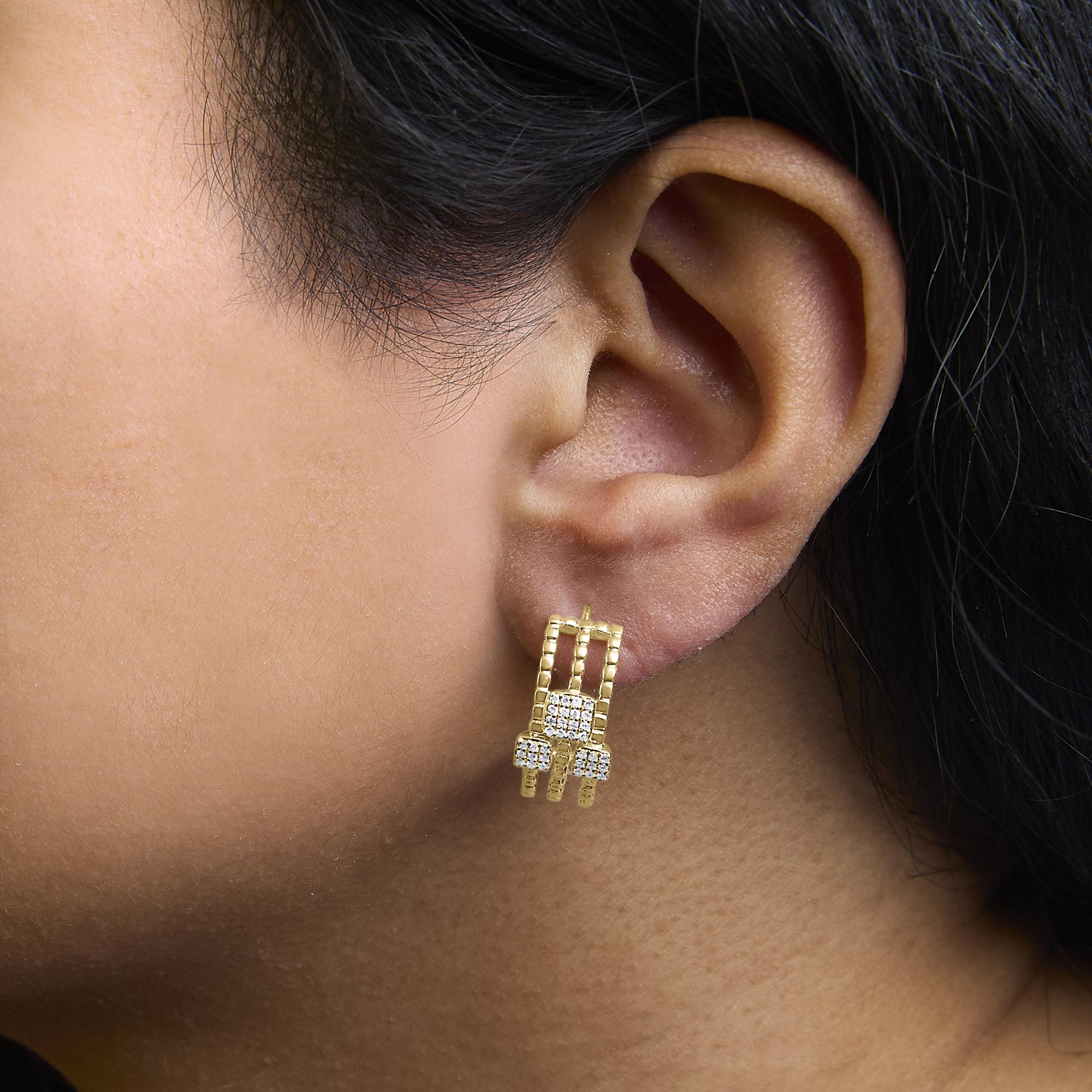 Pendientes colgantes de eslabones multidimensionales con diamantes de 1/4 ct y baño de oro amarillo de 14 quilates en plata de ley 925 (color HI, claridad I1-I2) - Friggin Jewelry