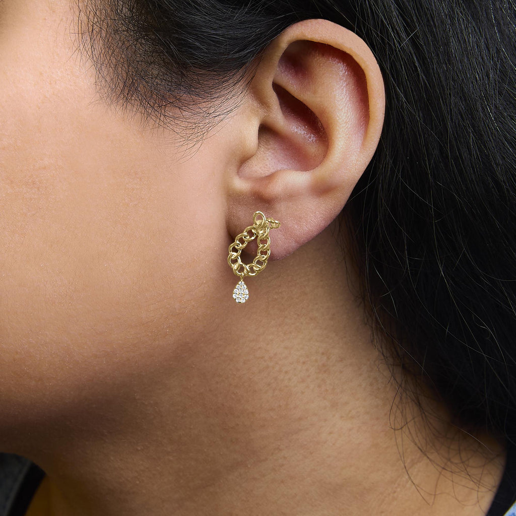 Pendientes colgantes de cadena con eslabones de diamantes de 1/10 quilates en plata de ley 925 bañada en oro amarillo de 14 quilates (color HI, claridad I1-I2) - Friggin Jewelry