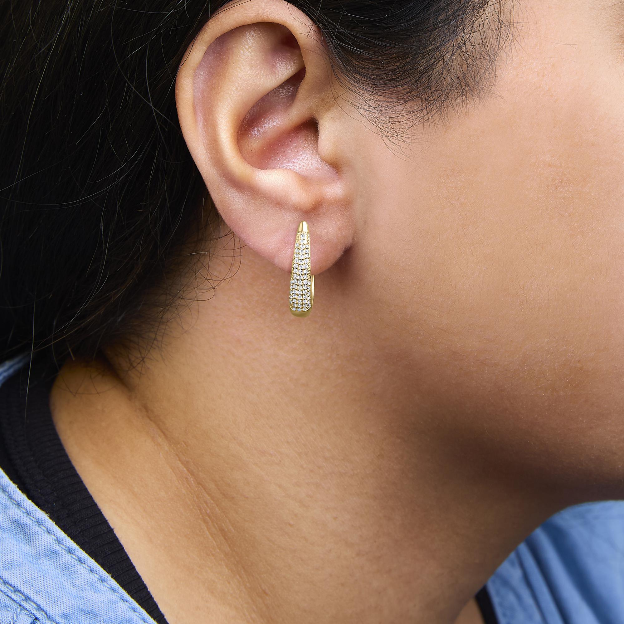 Aros de plata de ley 925 bañados en oro amarillo de 14 quilates con diamantes pavé de 3/8 quilates (color HI, claridad I1-I2) - Friggin Jewelry