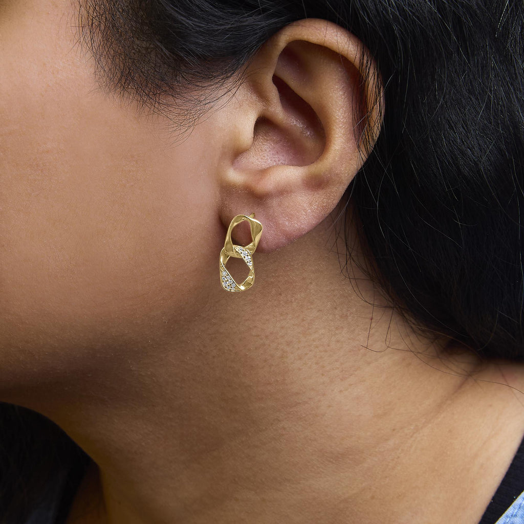14K Yellow Gold Plated .925 Sterling Silver Open Link 1/5 Cttw Diamond Drop Earrings (H-I Color, I1-I2 Clarity) - Friggin Jewelry