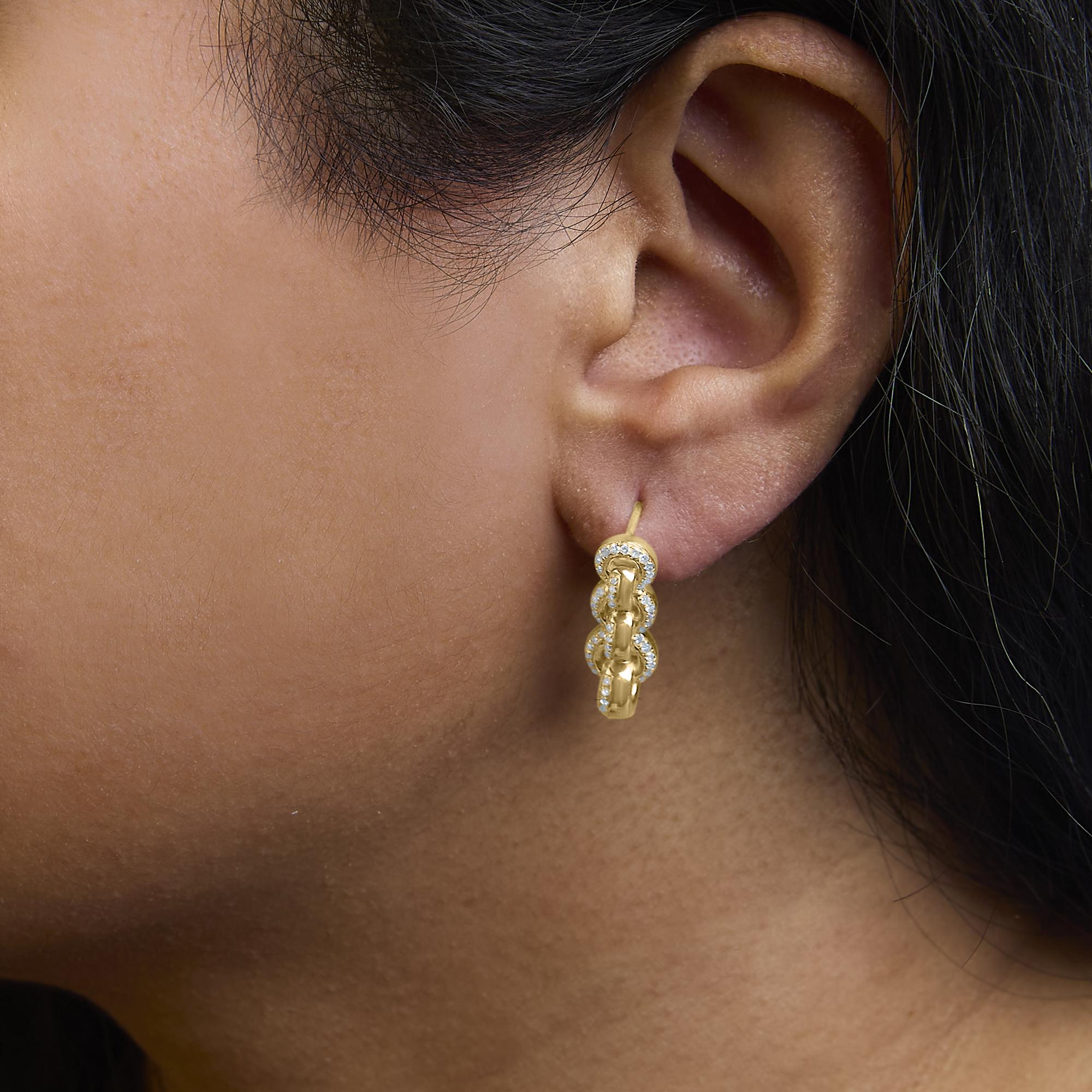 14K Yellow Gold Plated .925 Sterling Silver 1/2 Cttw Diamond Chain Link Drop Earrings (H-I Color, I1-I2 Clarity) - Friggin Jewelry