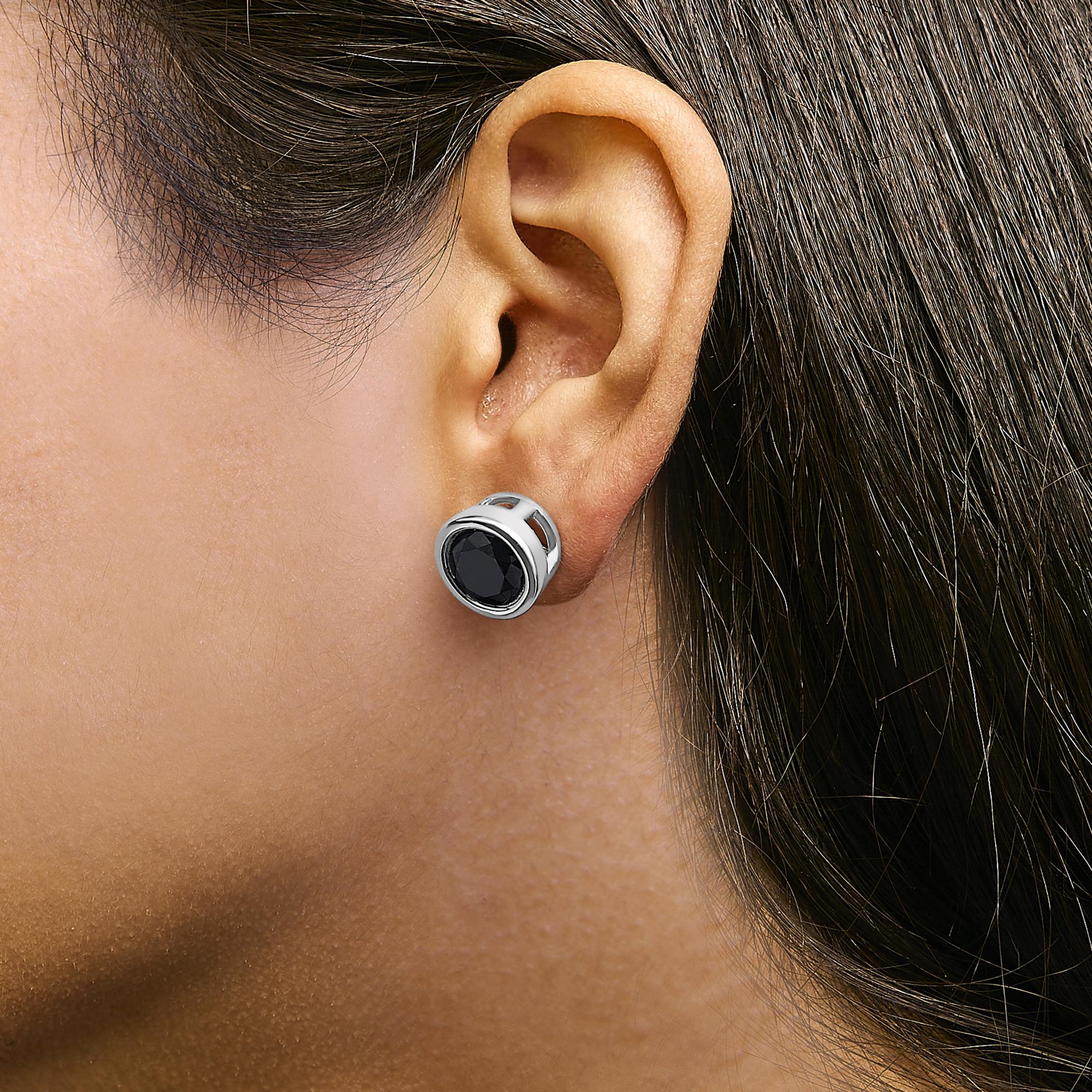 Aretes de plata de ley 925 con diamantes negros redondos de talla brillante, engastados en bisel y cierre de rosca (color elegante, claridad I2-I3) - Friggin Jewelry