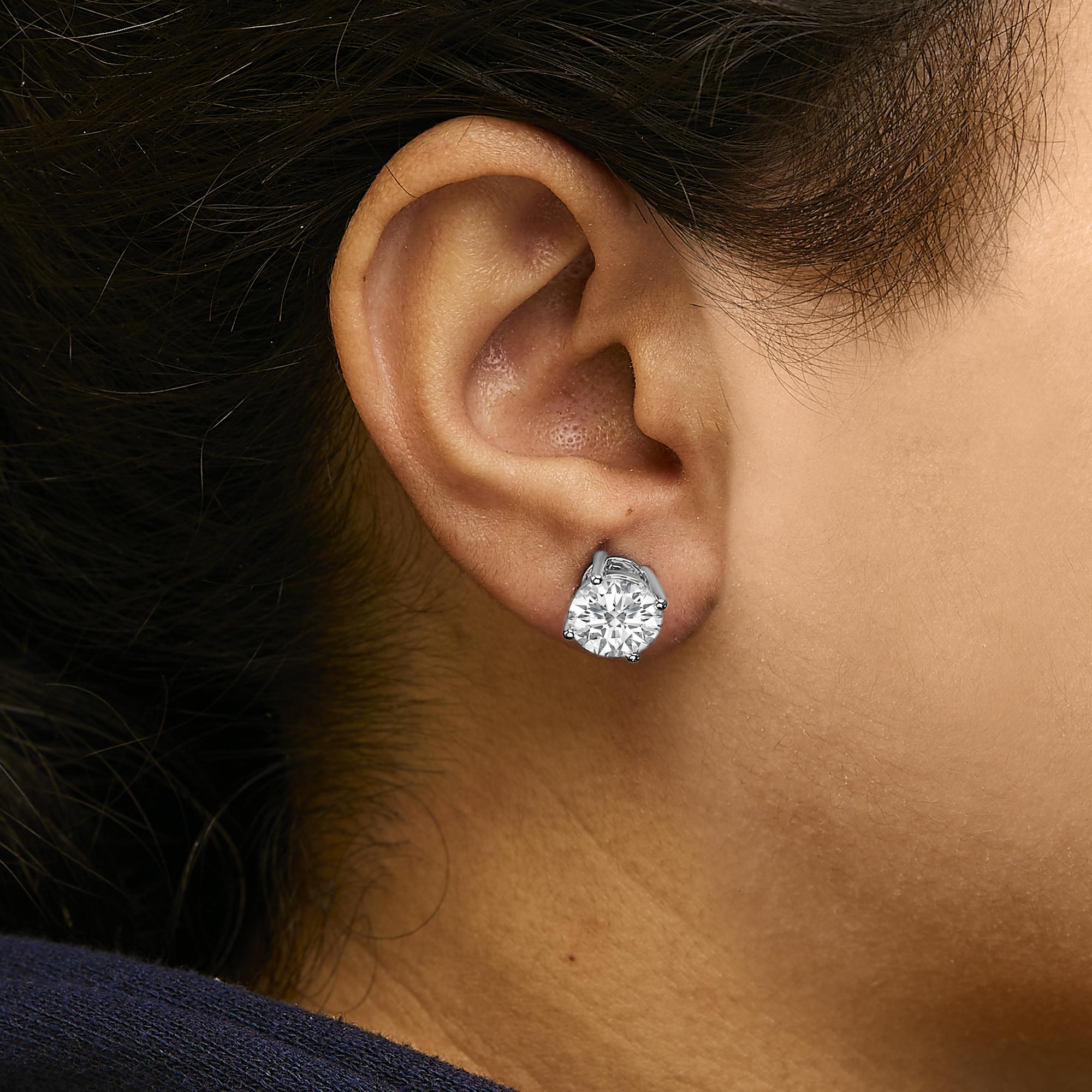14K White Gold Round Brilliant-Cut Lab Grown Diamond Classic 4-Prong Stud Earrings with Screw Backs - Friggin Jewelry Premium