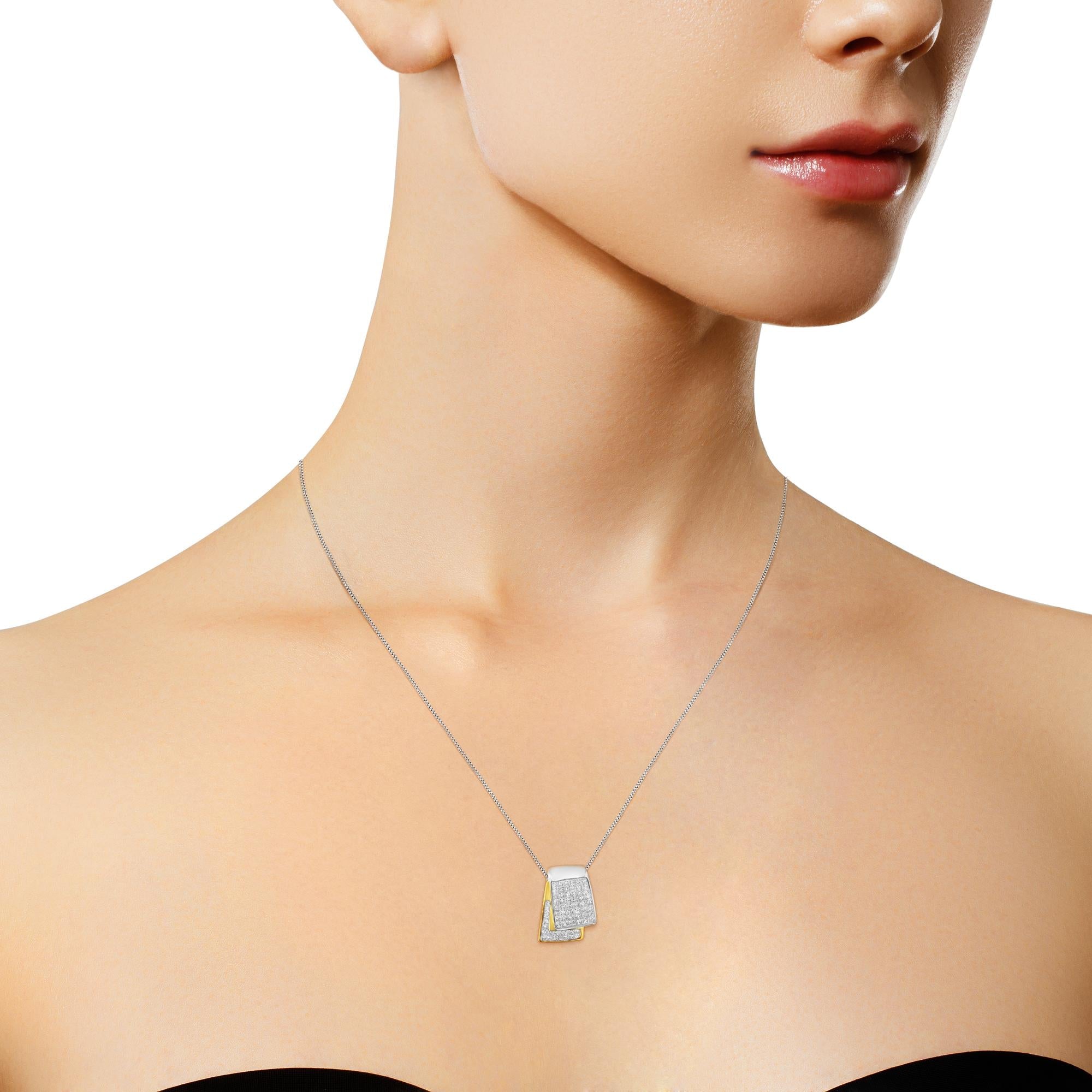 14K White and Yellow Gold 2.0 Cttw Princess Cut Diamond Two Tone Foldover Box Pendant 18” Box Chain Necklace (H-I Color, SI1-SI2 Clarity) - Friggin Jewelry
