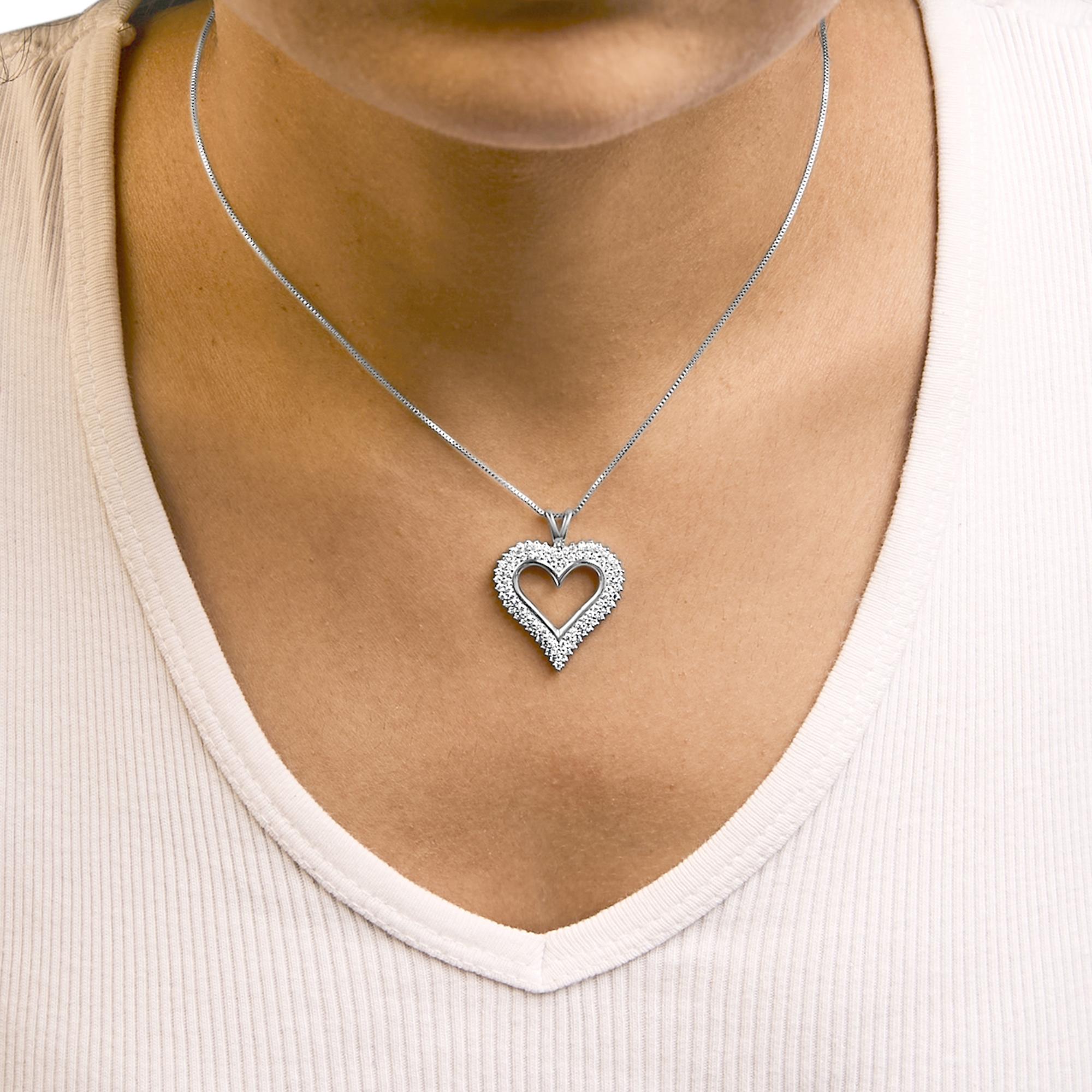 .925 Sterling Silver Diamond Heart 18" Pendant Necklace (I-J Color, I2-I3 Clarity) - Friggin Jewelry