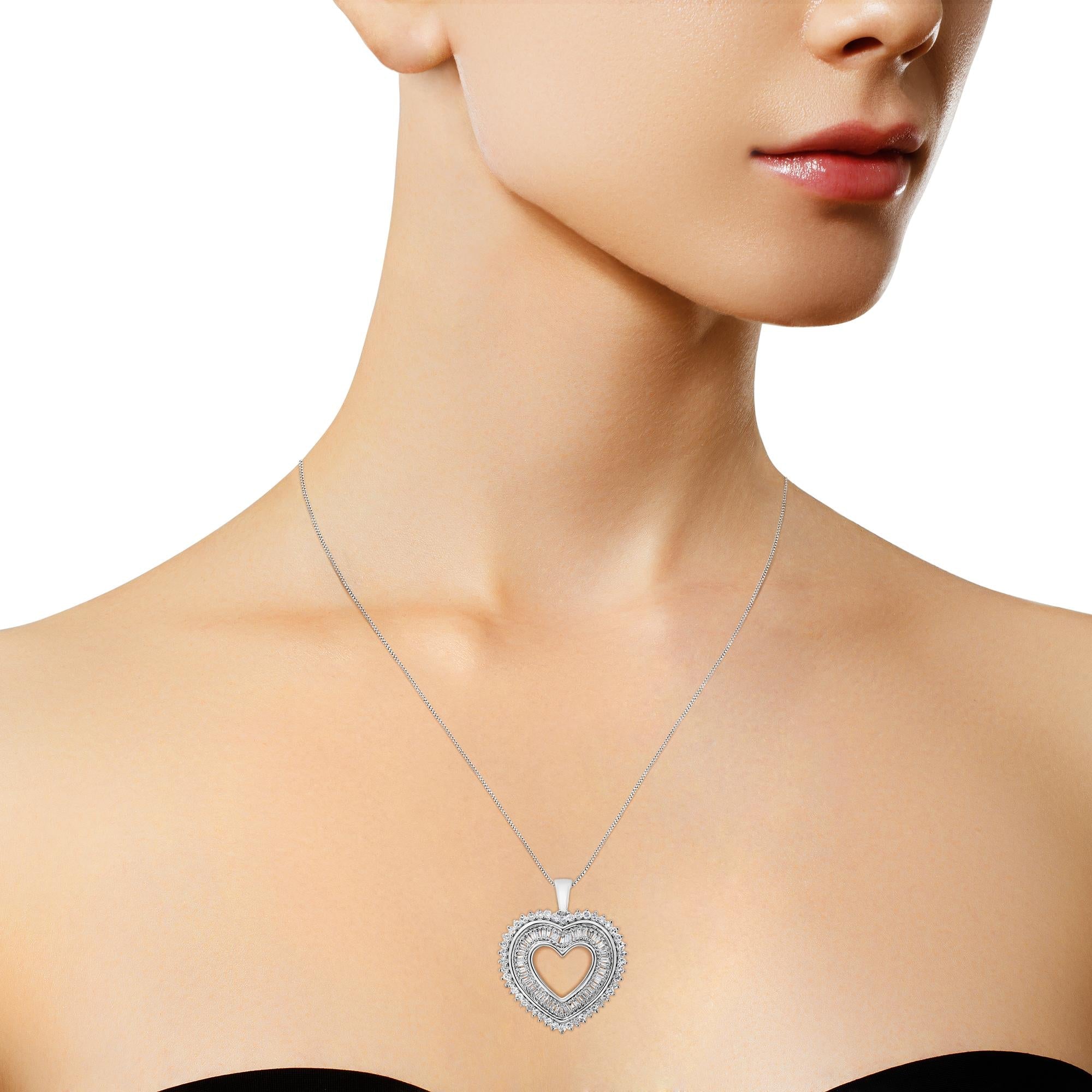 .925 Sterling Silver 1.0 Ctw Diamond Shadow Open Heart Halo 18" Pendant Necklace (I-J Color, I1-I2 Clarity) - Friggin Jewelry