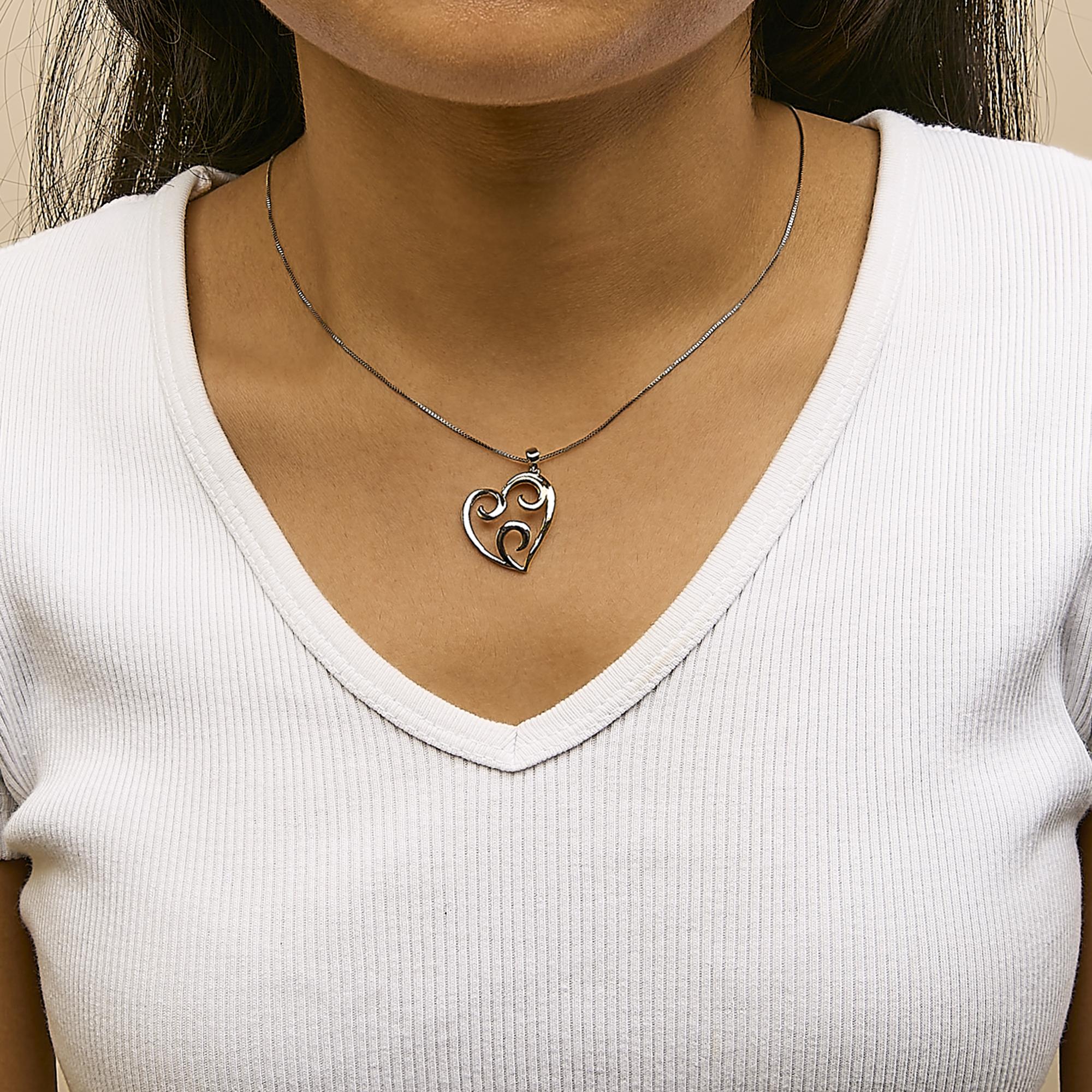 10K Yellow Gold Over .925 Sterling Silver Open Heart with Swirls 18" Box Chain Pendant Necklace - Friggin Jewelry