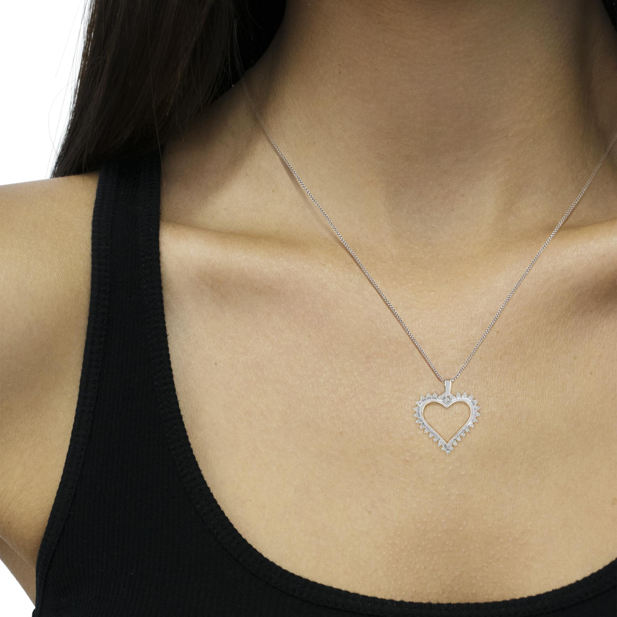 .925 Sterling Silver 1/4 cttw 3-Prong Diamond Open Heart 18" Pendant Necklace (I-J Color, I3 Clarity) - Friggin Jewelry