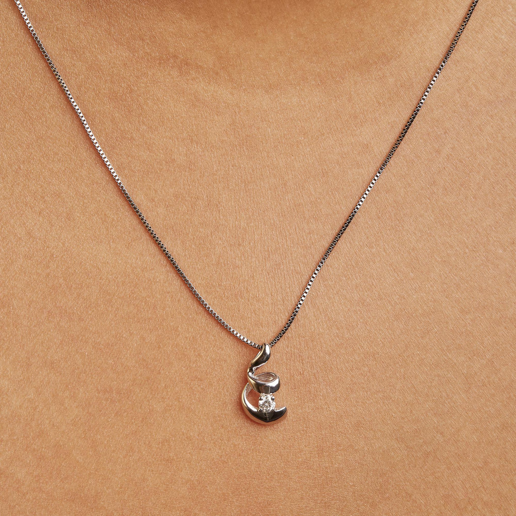 10K White Gold 1/10 Cttw Diamond Solitaire Spiral 18" Pendant Necklace (I-J Color, I2-I3 Clarity) - Friggin Jewelry