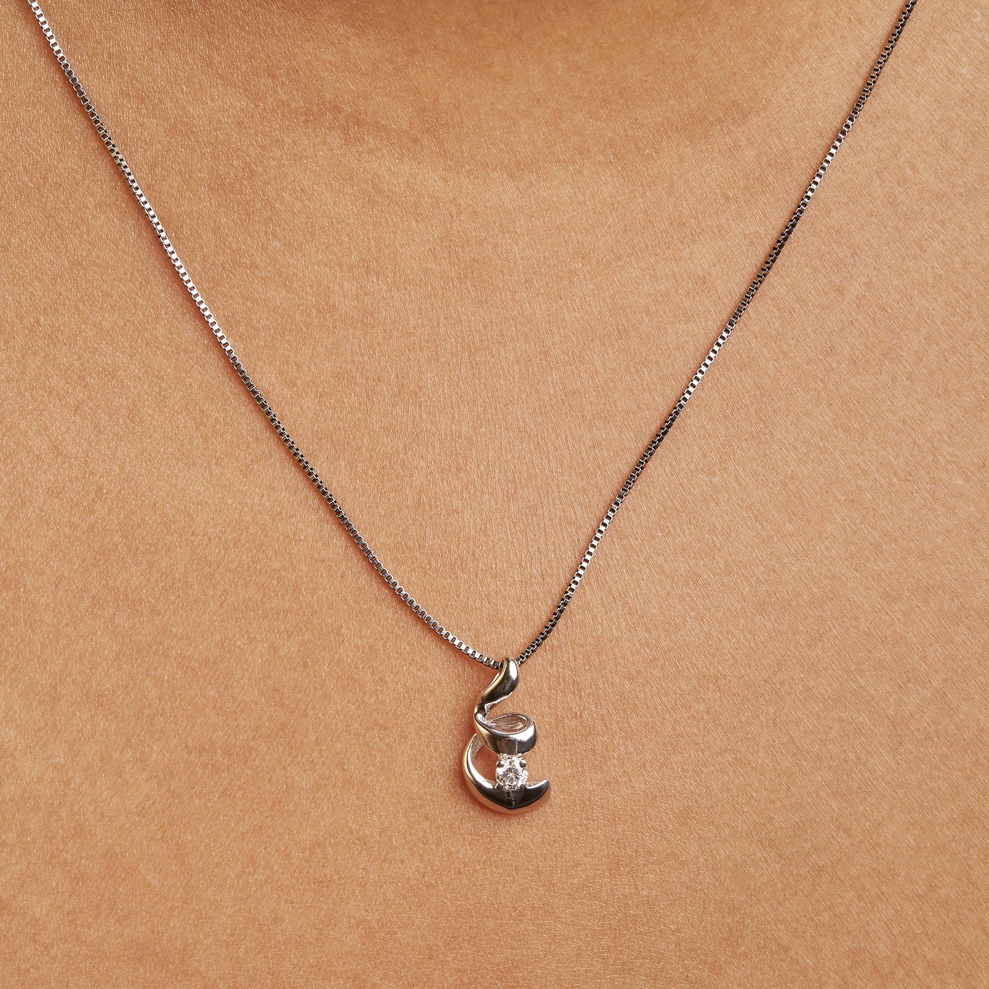 10K White Gold 1/10 Cttw Diamond Solitaire Spiral 18" Pendant Necklace (I-J Color, I2-I3 Clarity) - Friggin Jewelry