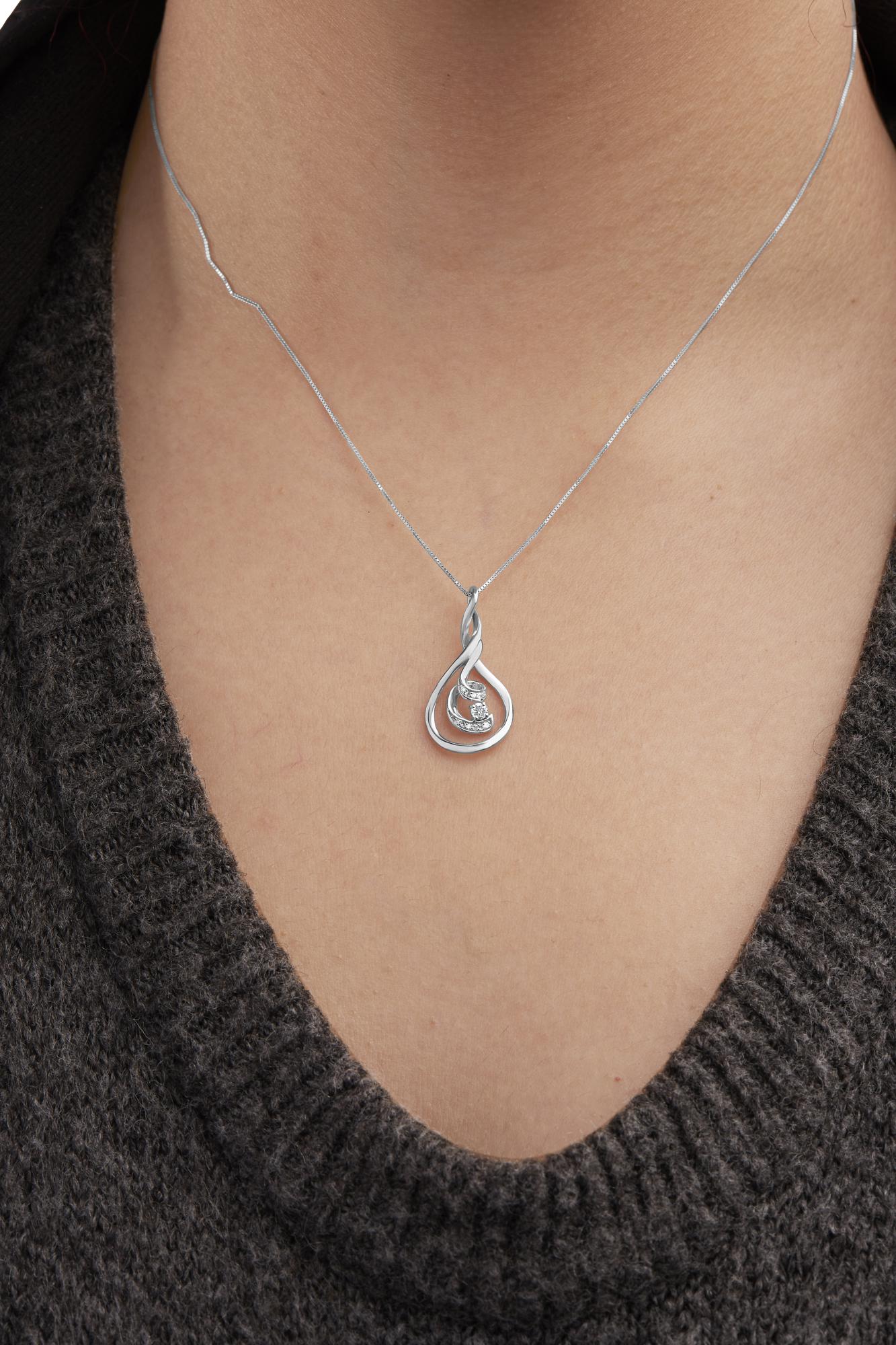 Espira 10K White Gold 1/8 cttw Round Cut Diamond Layered Spiral Pendant Necklace (I-J, I1-I2) - Friggin Jewelry