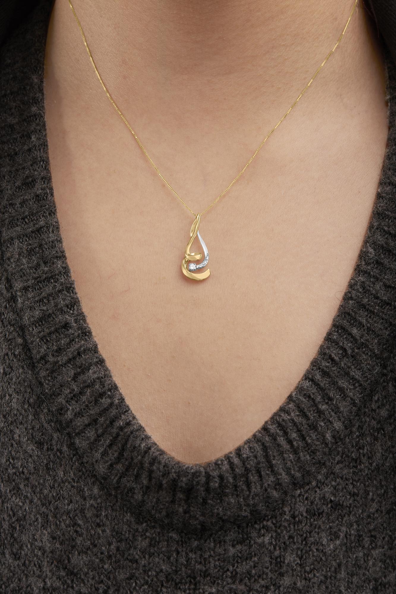 Espira 10K Two-Tone Gold 1/10 cttw Round Cut Diamond Swirl Pendant Necklace (I-J, I2-I3) - Friggin Jewelry
