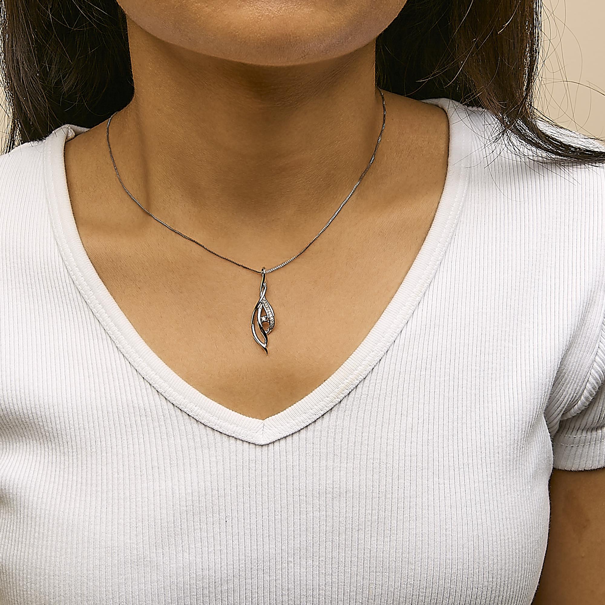 Espira 10K White Gold Round Diamond Accented Open Cascade Twist 18" Pendant Necklace (1/10 Cttw, J-K Color, I1-I2 Clarity) - Friggin Jewelry