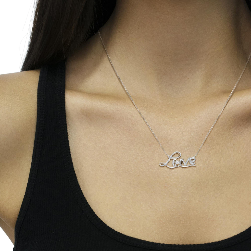 Collar con colgante "Love" de 45 cm en plata de ley 925 con diamantes de 1/4 ct y cursiva (color HI, claridad I1-I2) - Friggin Jewelry