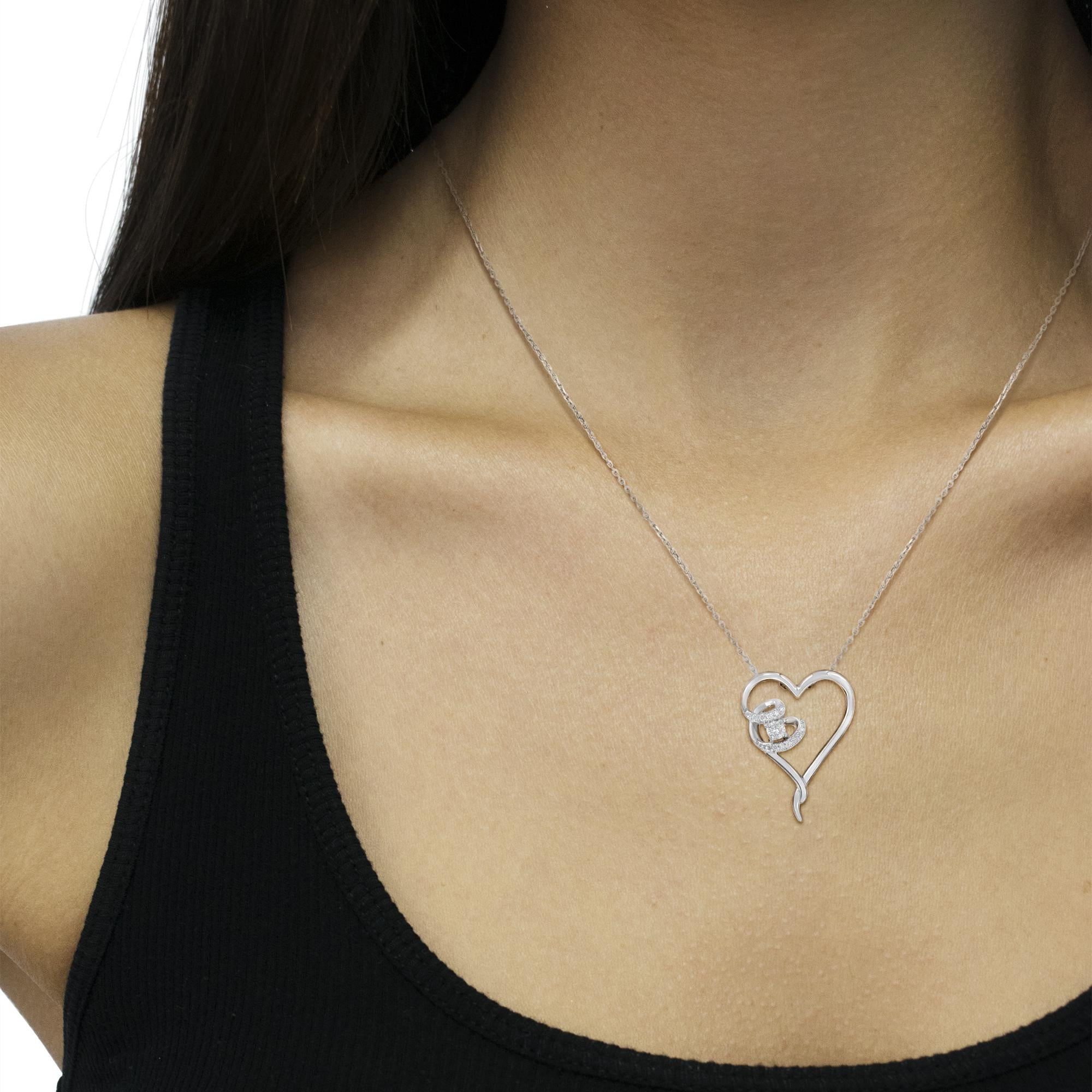 .925 Sterling Silver 1/10 cttw Diamond Heart Pendant Necklace (H-I, I1-I2) - Friggin Jewelry