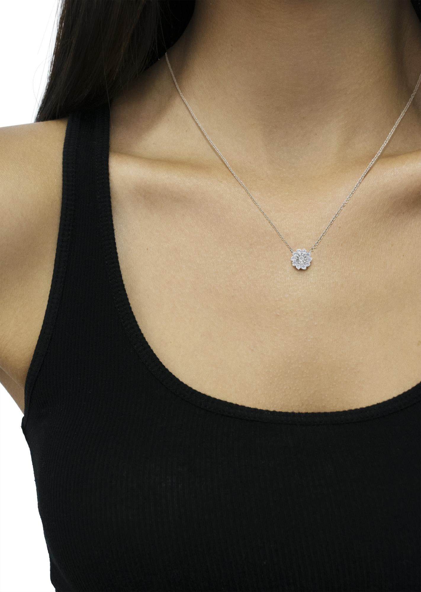 .925 Sterling Silver 1/2 Cttw Diamond Miracle Set Flower Cluster Pendant Necklace with Cable Chain (I-J Color, I1-I2 Clarity) - 18” - Friggin Jewelry
