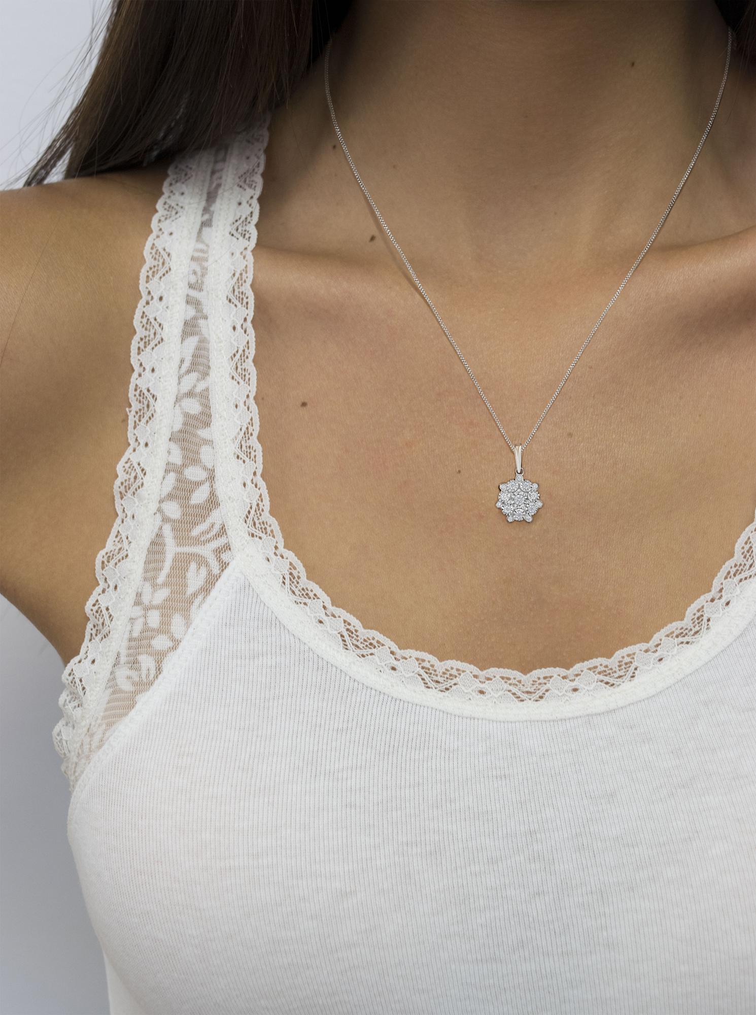 .925 Sterling Silver 1/4 cttw Diamond Floral Cluster Pendant Necklace (I-J, I2-I3) - Friggin Jewelry