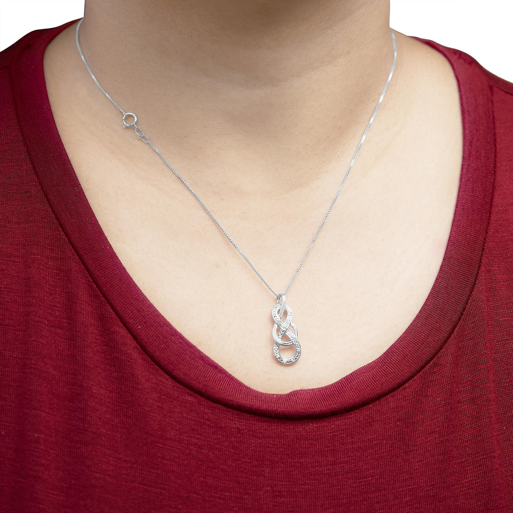 Collar con colgante de infinito entrelazado con detalles de diamantes en plata de ley 925 (color HI, claridad I2-I3) - 45,7 cm - Friggin Jewelry