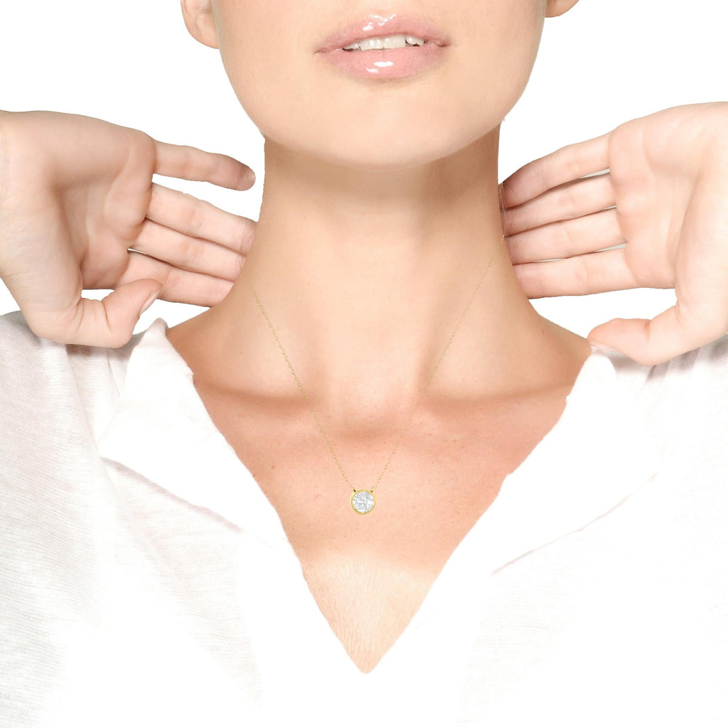 Collar con colgante de 45 cm en plata de ley 925 con bisel de diamantes de talla redonda (color JK, claridad I1-I2) - Friggin Jewelry