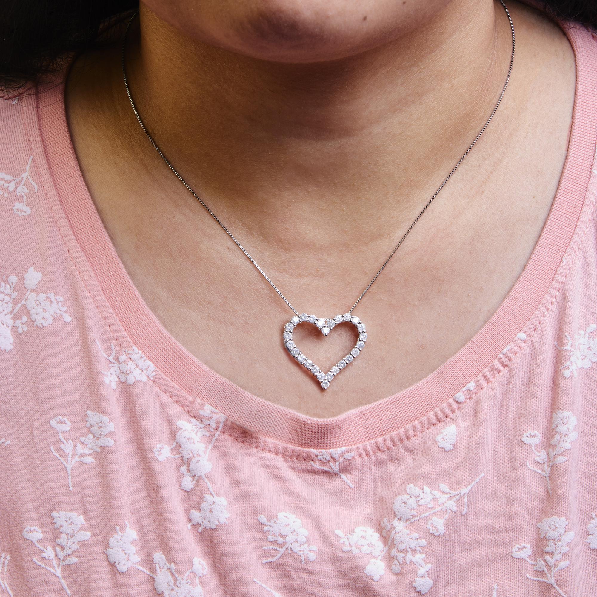 .925 Sterling Silver 2.0 Cttw Diamond Open Heart 18" Pendant Necklace (I-J Color, I2-I3 Clarity) - Friggin Jewelry