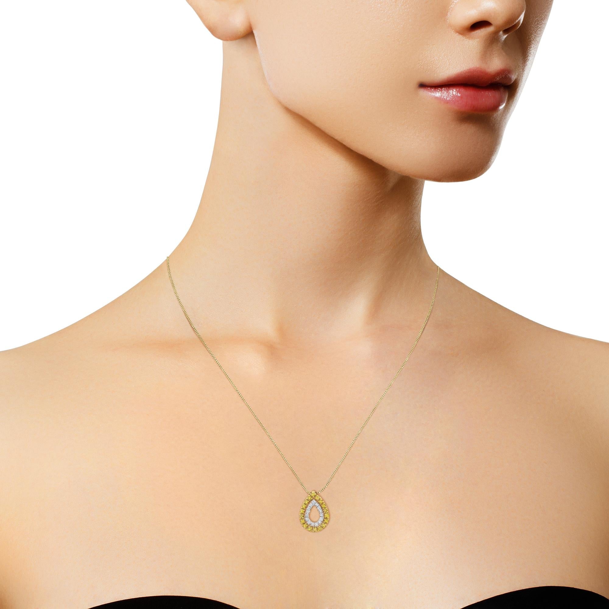 Yellow Gold Plated Sterling Silver Treated Yellow Diamond Pear Shape Pendant Necklace (1/2 cttw, Yellow Color, I2-I3 Clarity) - Friggin Jewelry