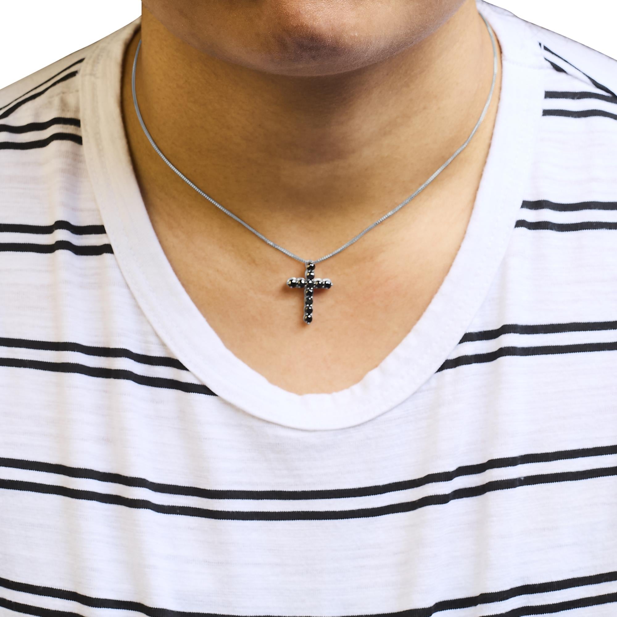 .925 Sterling Silver and Black Rhodium 1.0 Cttw Black Diamond Cross Pendant Necklace (Black Color, I2-I3 Clarity) - 18" Inches - Friggin Jewelry