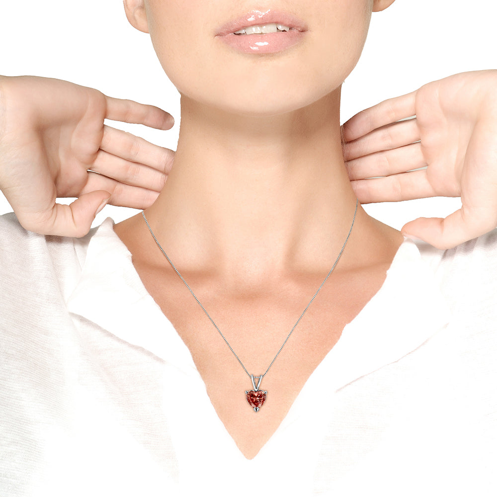 14K White Gold Martini-Set 1.00 Cttw Lab Grown Pink Heart Diamond Solitaire 18" Pendant Necklace (Pink Color, VS2-SI1 Clarity) - Friggin Jewelry
