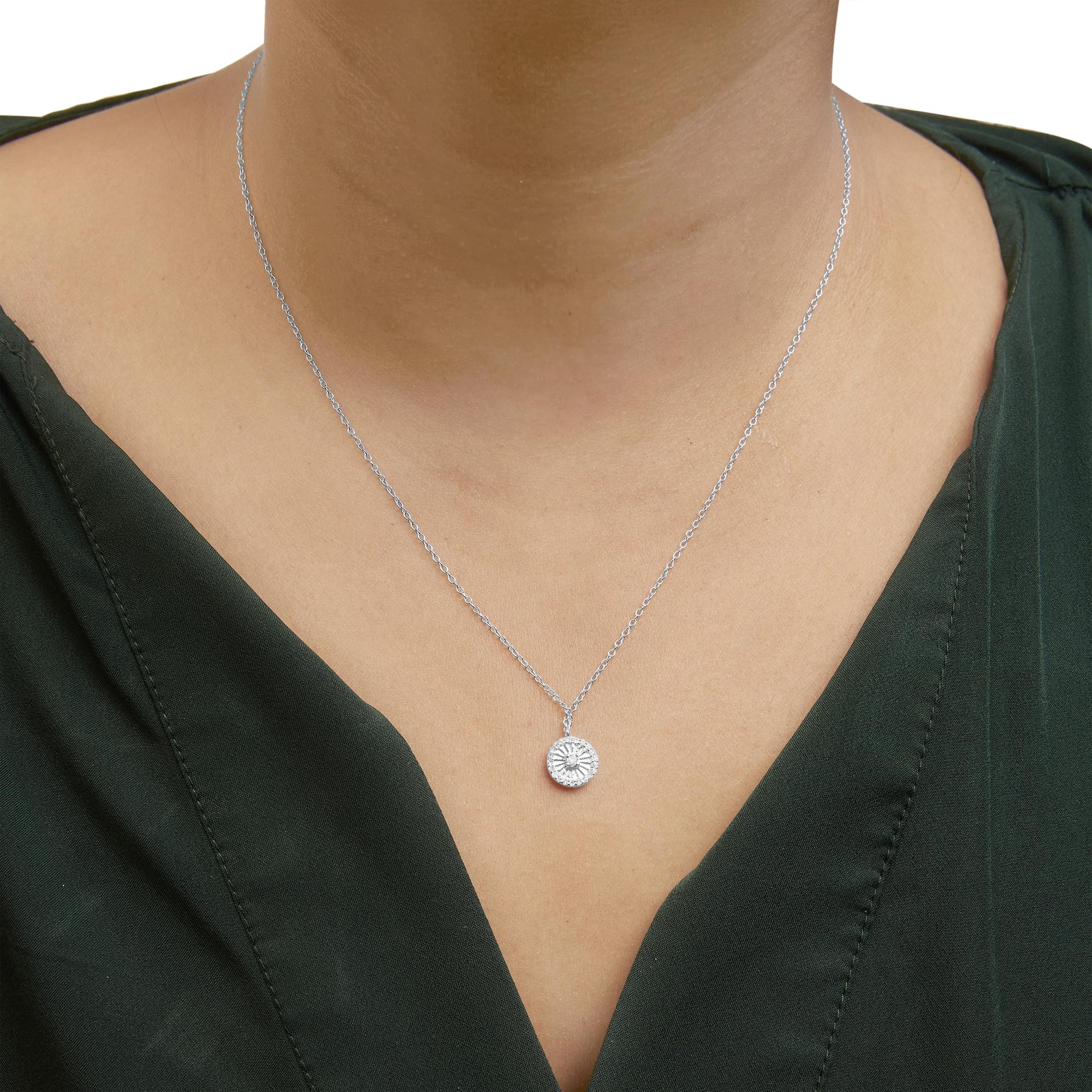 .925 Sterling Silver 1/6 Cttw Diamond Wheel and Spoke Pendant Necklace (H-I Color, I2-I3 Clarity) - 18" - Friggin Jewelry