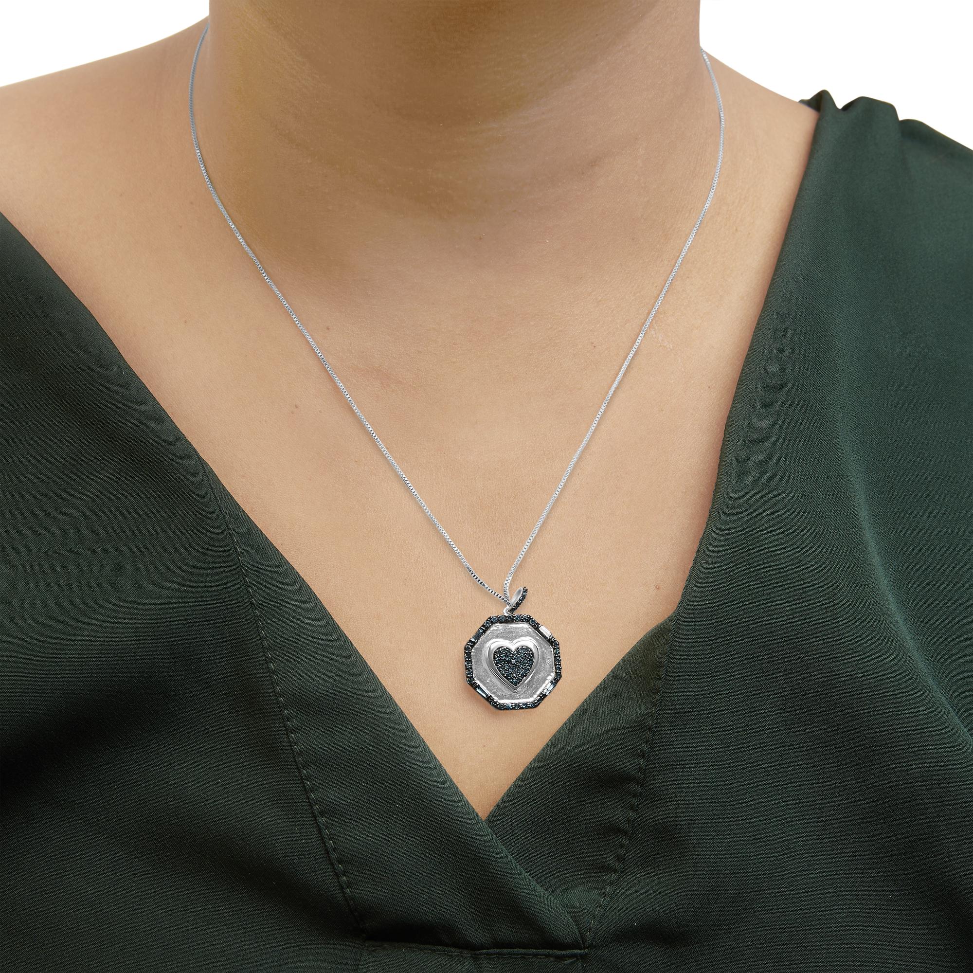 Collana con ciondolo a forma di cuore e diamante blu da 5/8 ct in argento sterling 925, lunghezza 18 pollici (colore blu, purezza I2-I3) - Friggin Jewelry