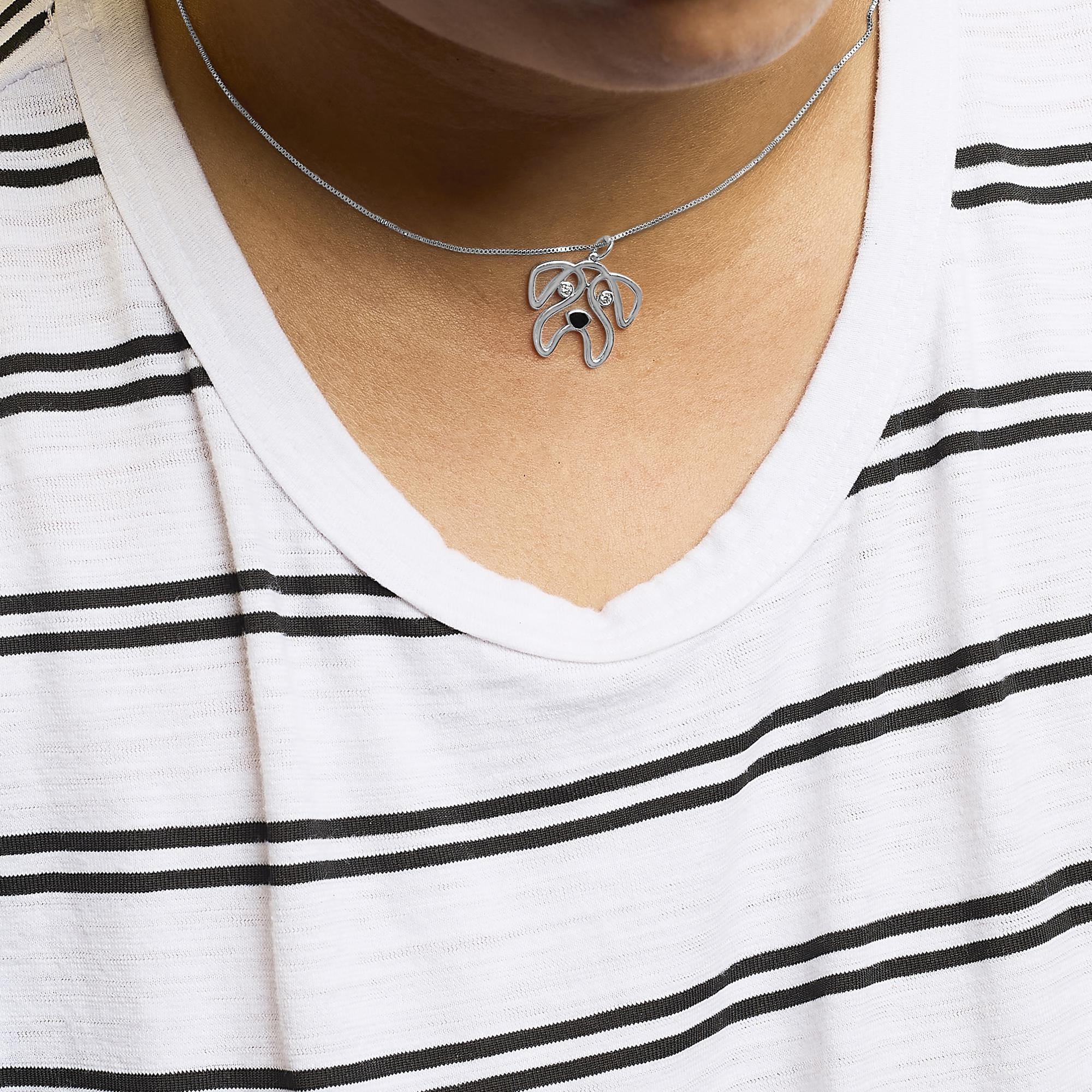 .925 Sterling Silver Diamond Accent Pug Dog Pendant Necklace (I-J Color, I2-I3 Clarity) - 18" Inches - Friggin Jewelry