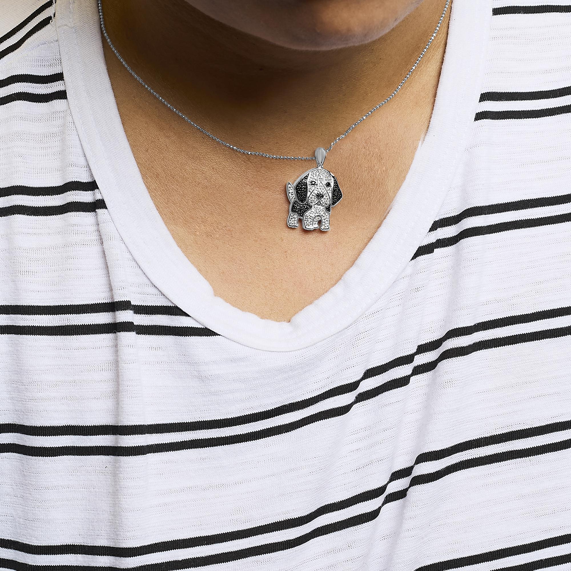 .925 Sterling Silver 1/4 cttw White and Black Diamond Dog Pendant Necklace 18 inch (I-J Color, I2-I3 Clarity) - Friggin Jewelry