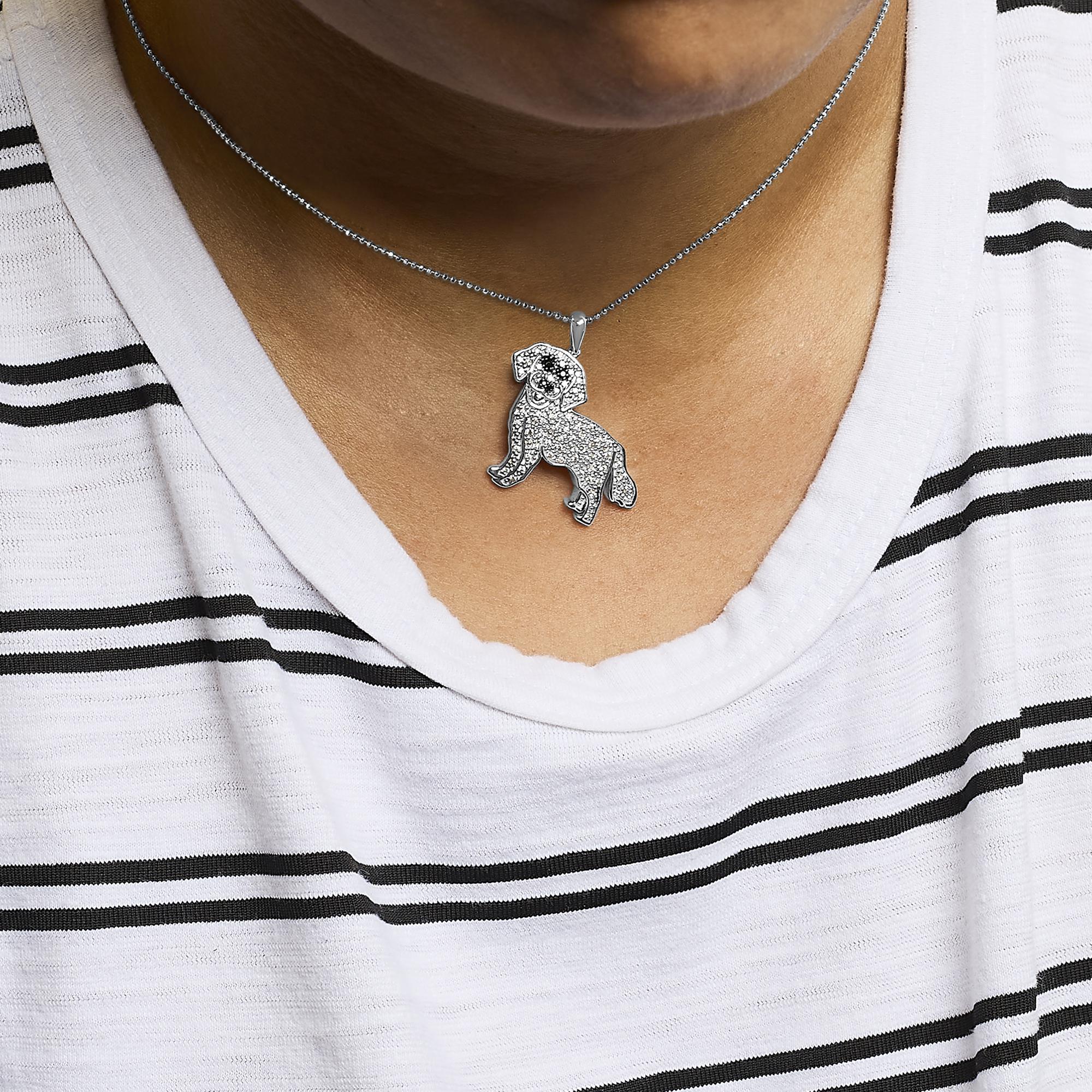 .925 Sterling Silver 1/3 Cttw White and Black Diamond  Labrador Retriever Dog Pendant Necklace (I-J Color, I2-I3 Clarity) - 18" Inches - Friggin Jewelry
