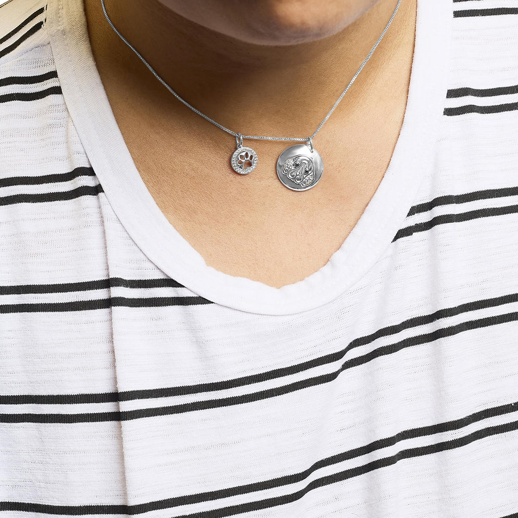 .925 Sterling Silver 1/5 Cttw White and Black Diamond Beagle Dog Medallion and Charm 18" Pendant Necklace (I-J Color, I2-I3 Clarity) - Friggin Jewelry