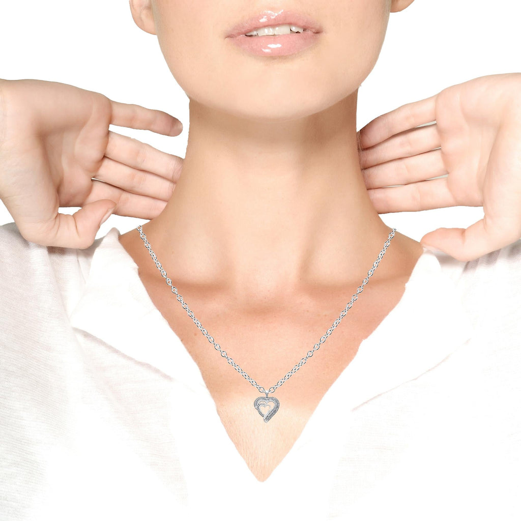 .925 Sterling Silver 1/2 Cttw Diamond Double Row Openwork Heart Pendant 18" Necklace (I-J Color, I3 Clarity) - Friggin Jewelry