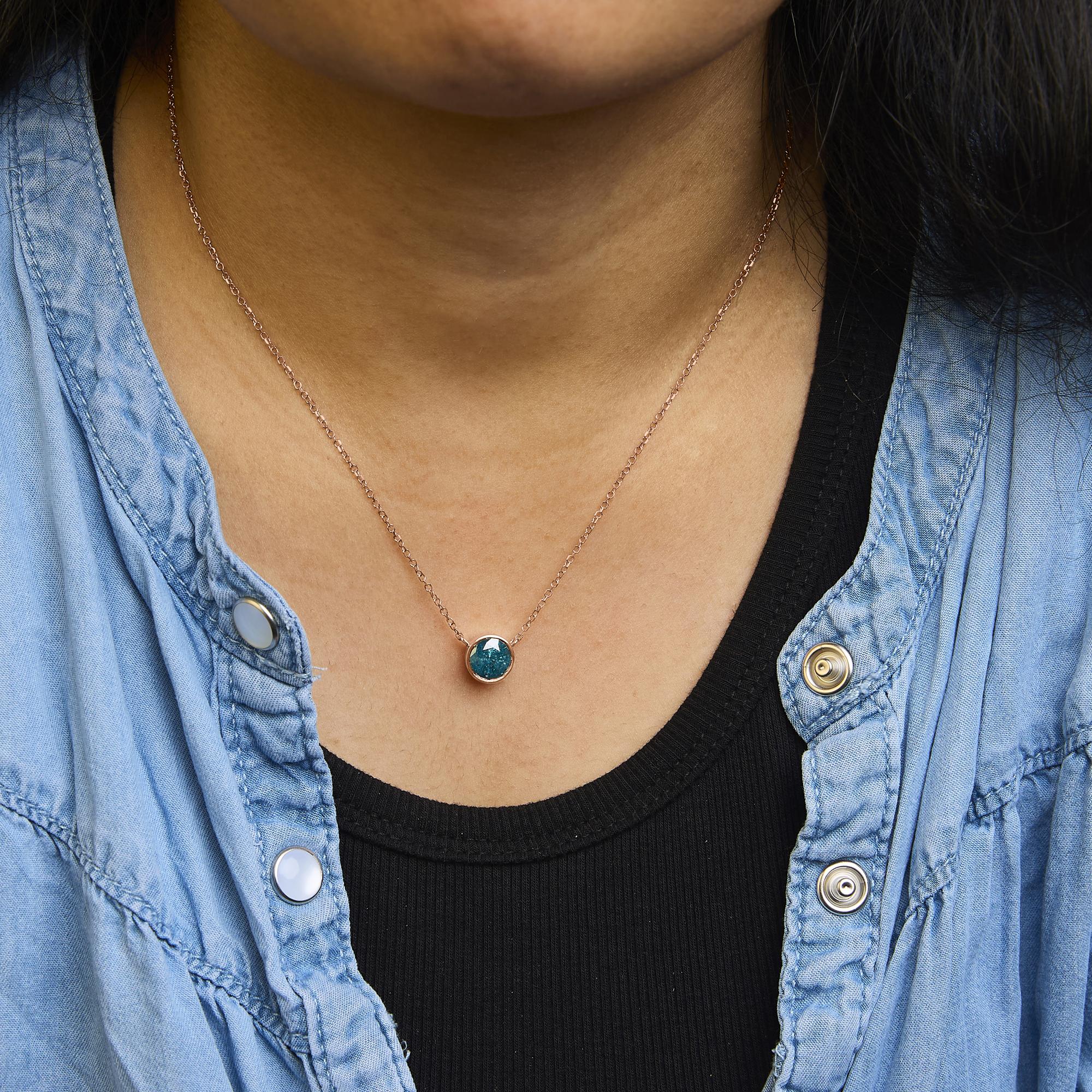 14K Rose Gold 2.0 Cttw Bezel Set Blue Diamond Solitaire Pendant Necklace  - 18" Inches - Friggin Jewelry
