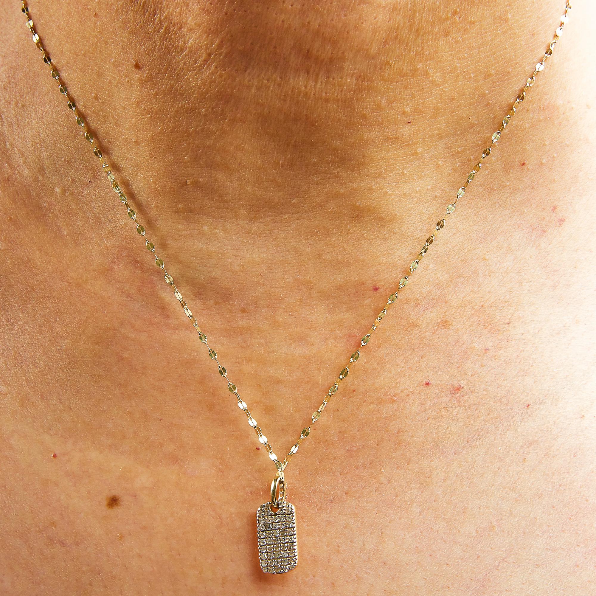 18K Yellow Gold Plated.925 Sterling Silver 1/3 Cttw Diamond Studded Dog Tag 18" Pendant Necklace (I-J Color, I2-I3 Clarity) - Friggin Jewelry
