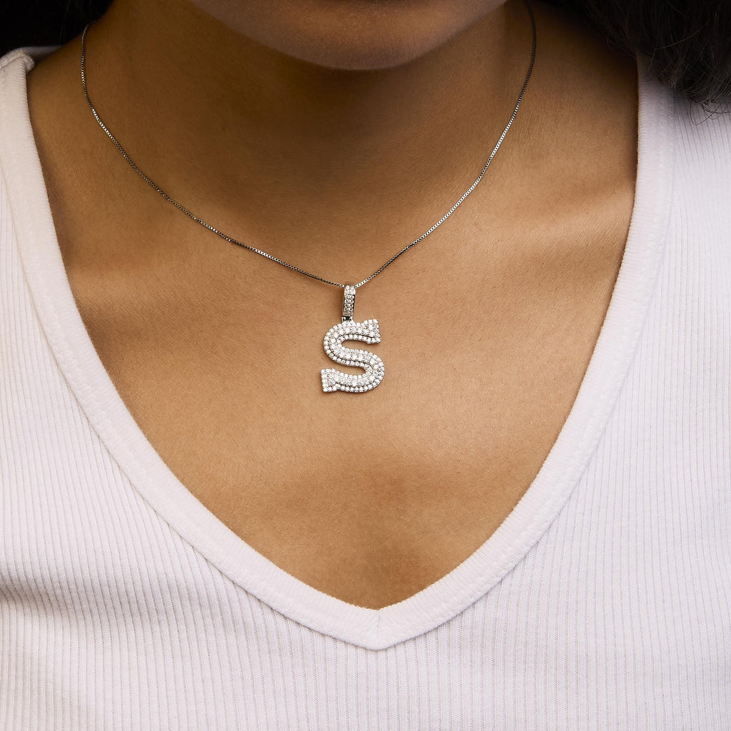 .925 Sterling Silver 1 1/10 Cttw Round Lab-Grown Diamond "S" Pendant Necklace - 18" - Friggin Jewelry