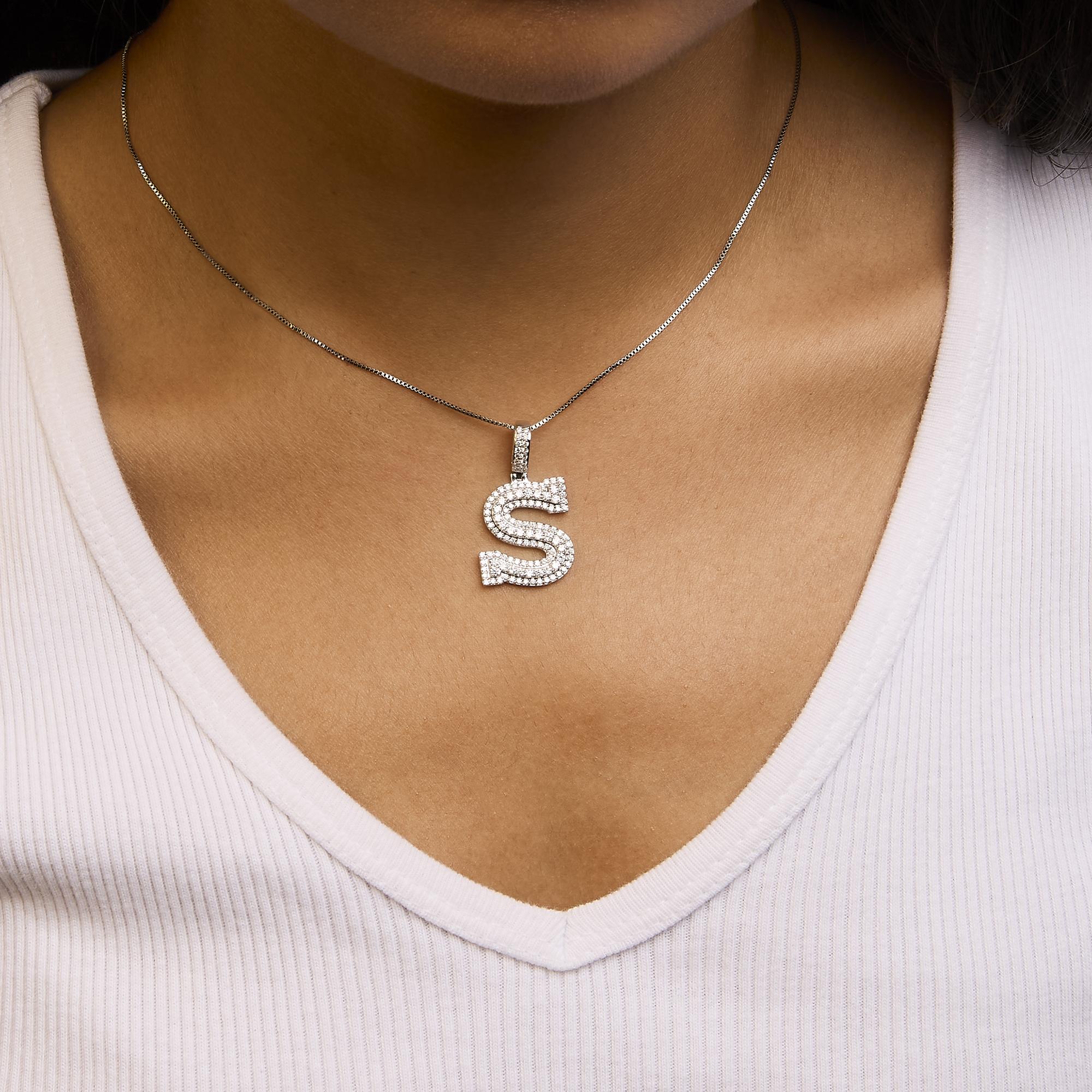 .925 Sterling Silver 1 1/10 Cttw Round Lab-Grown Diamond "S" Pendant Necklace - 18" - Friggin Jewelry