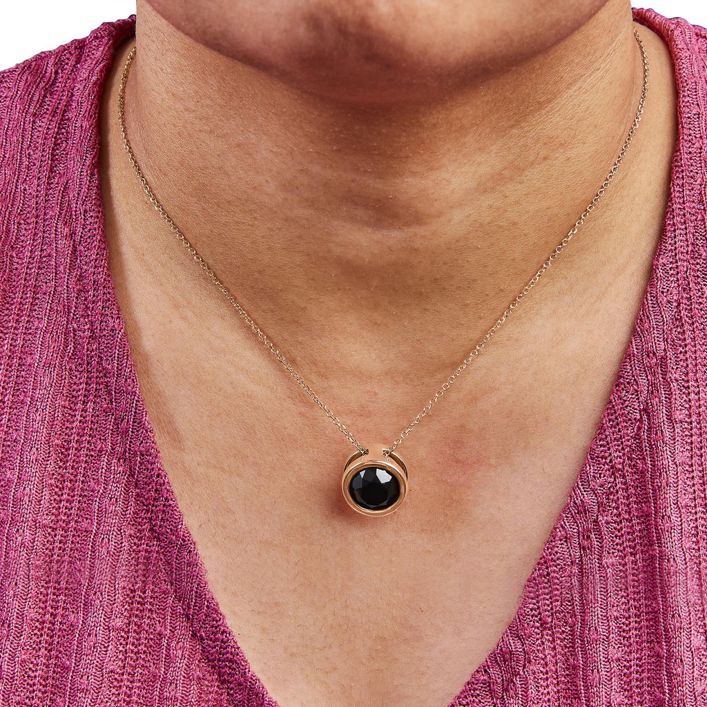 14K Rose Gold Bezel-Set Black Round Diamond Solitaire Pendant Necklace (Black Color, I2-I3 Clarity) - 18" - Friggin Jewelry Premium