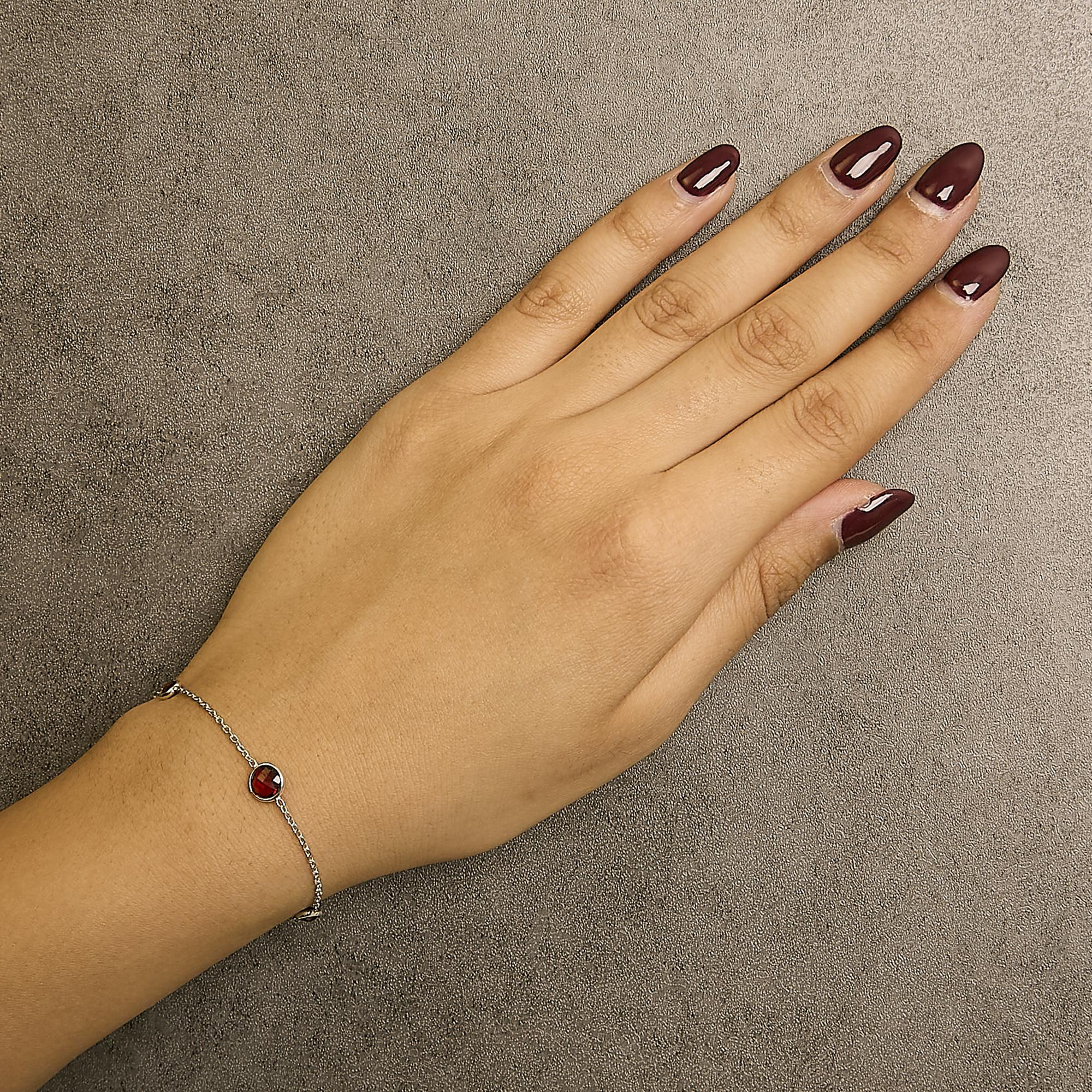 .925 Sterling Silver Bezel Set Red Garnet 5 Station Adjustable Bolo Bracelet - Friggin Jewelry