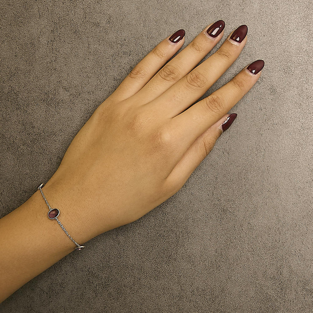 Braccialetto Bolo regolabile a 5 posizioni con castone in argento sterling 925 e ametista viola - Friggin Jewelry