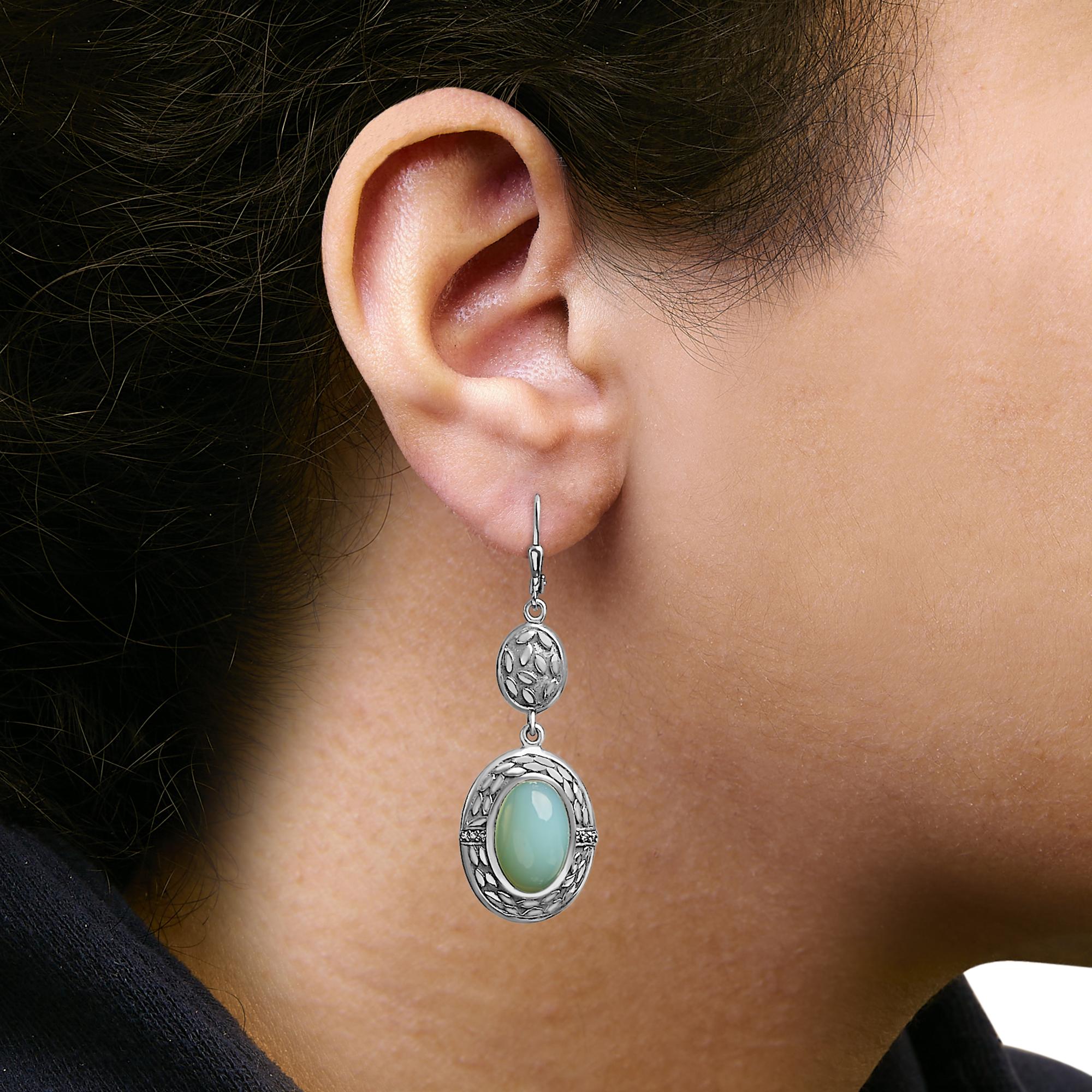 Pendiente colgante de calcedonia con diamantes en plata de ley 925 (color KL, claridad I1-I2) - Friggin Jewelry