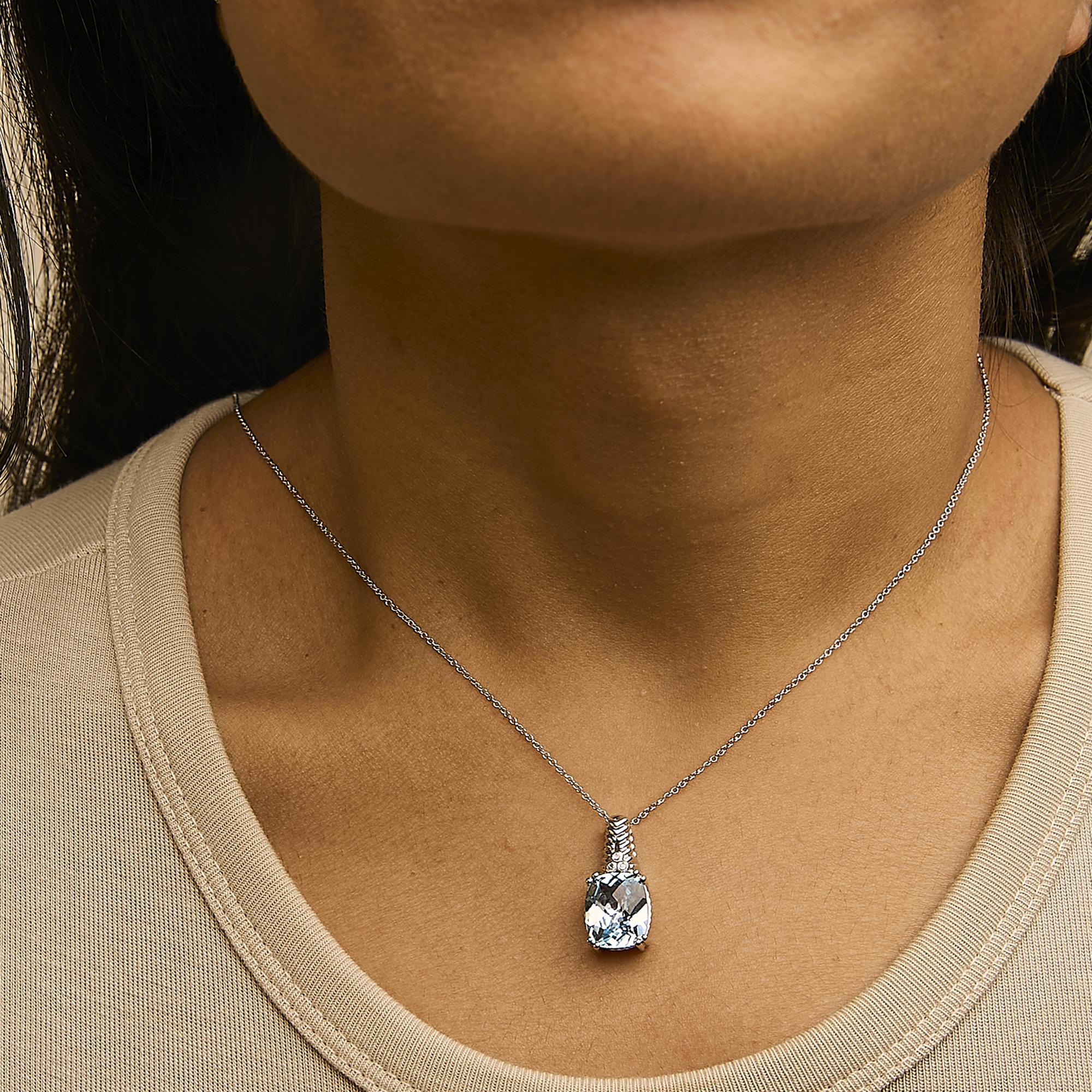 .925 Sterling Silver Blue Topaz and Diamond Accent Textured Pendant Necklace - 18" Inches - Friggin Jewelry